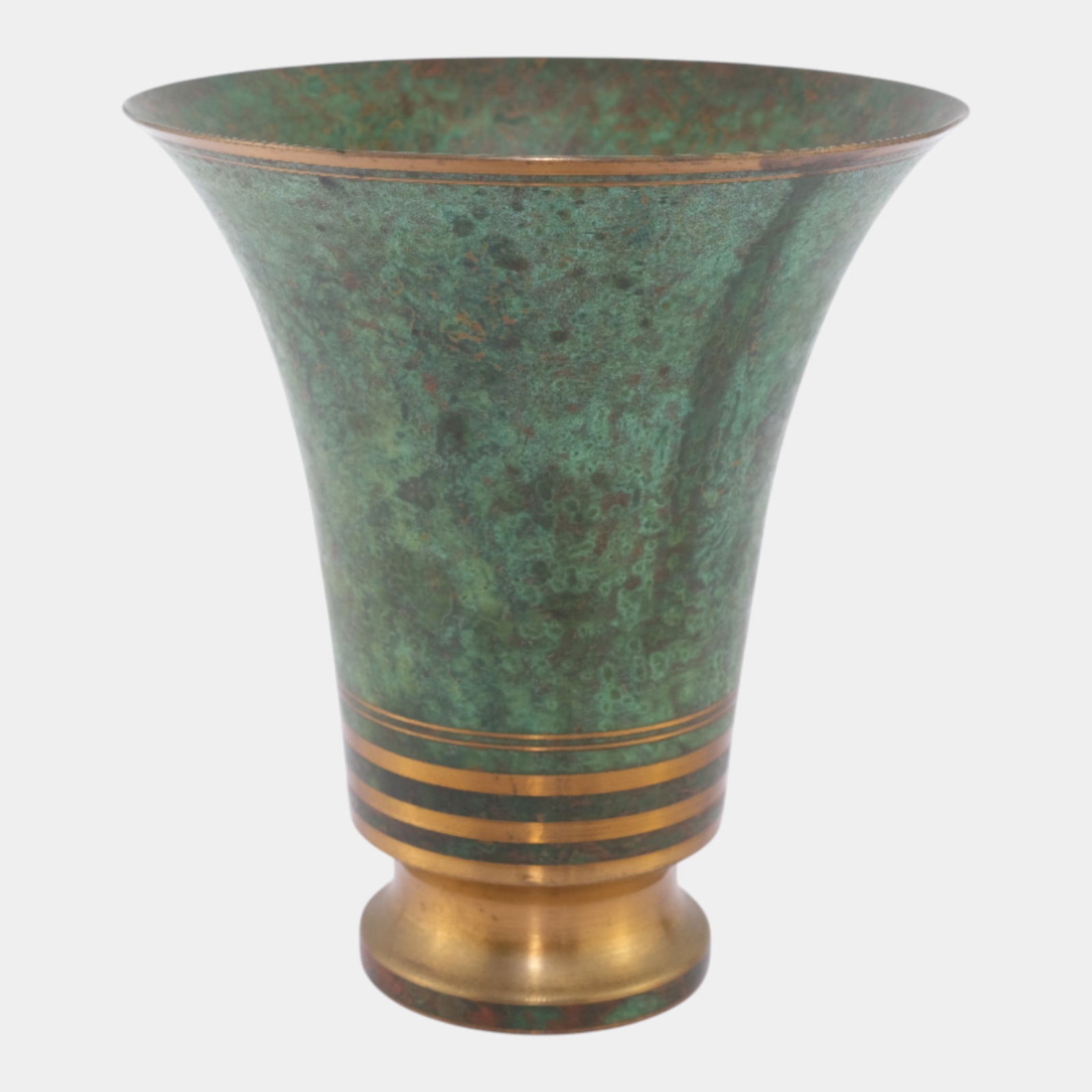 Carl Sorensen 1920s Art Deco Mottled Green Patinated Bronze Flared Trumpet Vase (1 of 7)