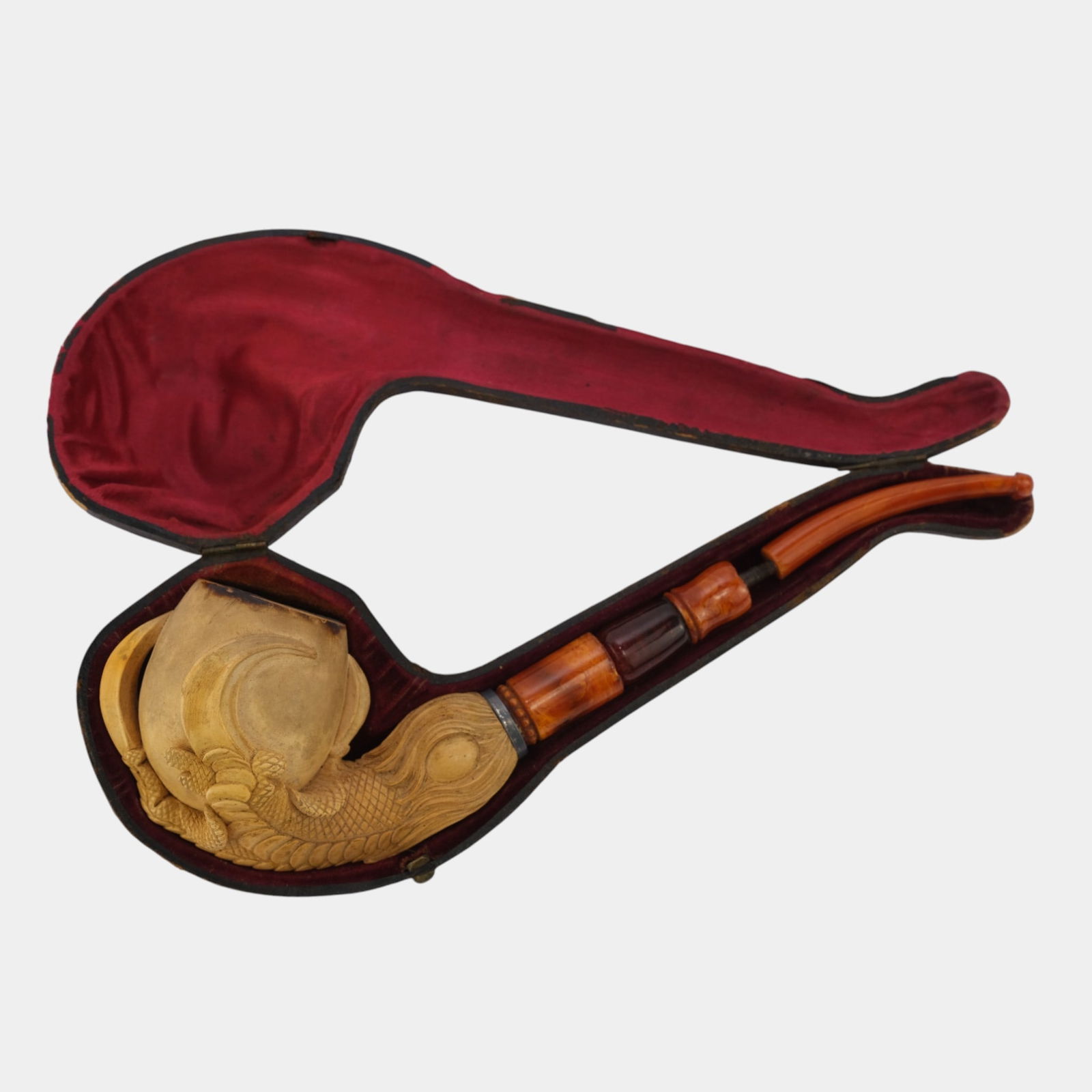 Meerschaum Intricately Carved Large Eagle Claw Smoking Pipe With Original Case (1 of 6)