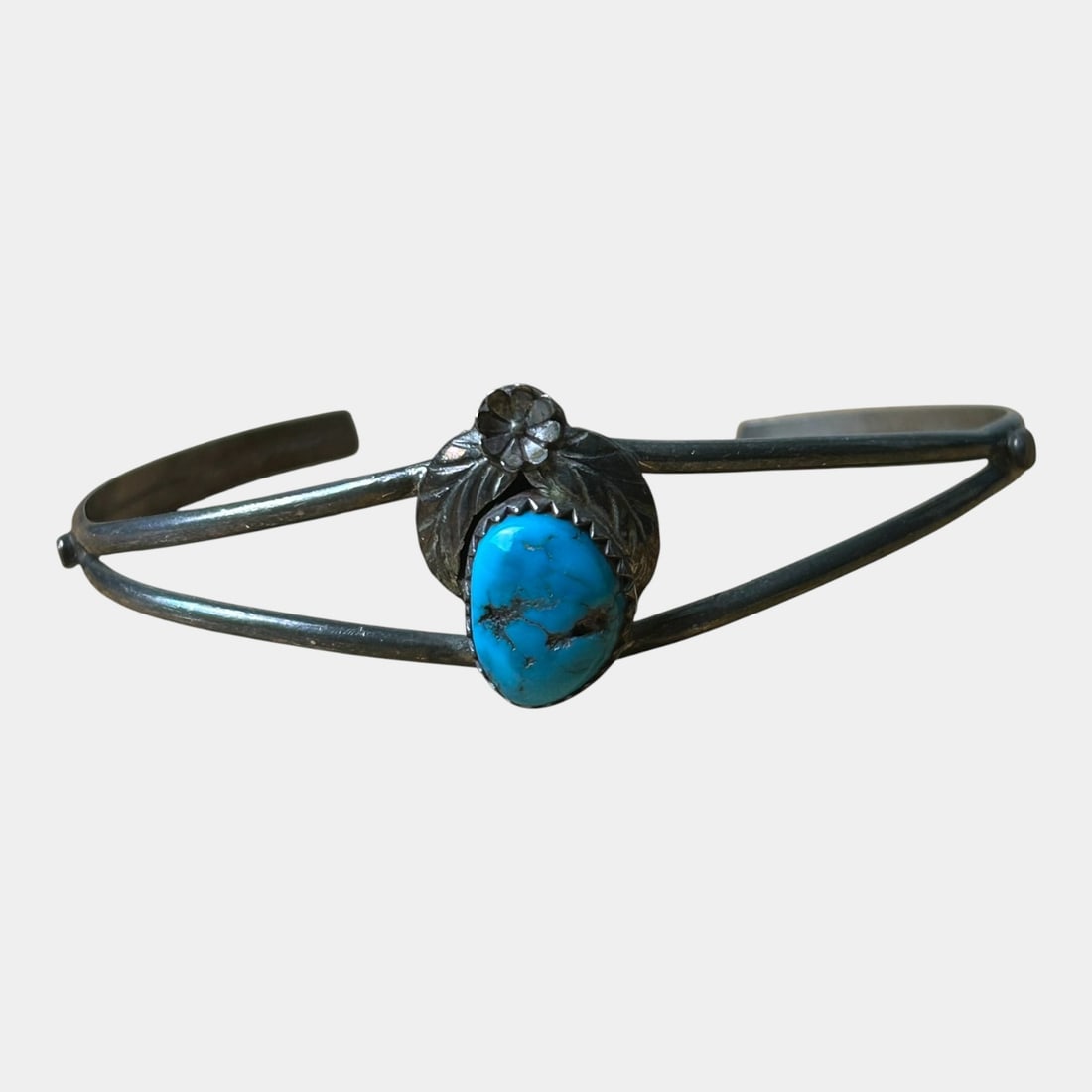 Arts And Crafts Sterling Silver 925 Turquoise Cabochon Cuff Bracelet (1 of 4)