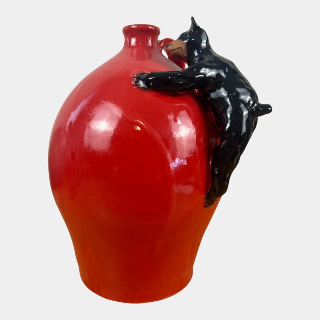 Marvin Bailey South Carolina Art Pottery Black Bear Climbing Red Handled Jug (1 of 5)