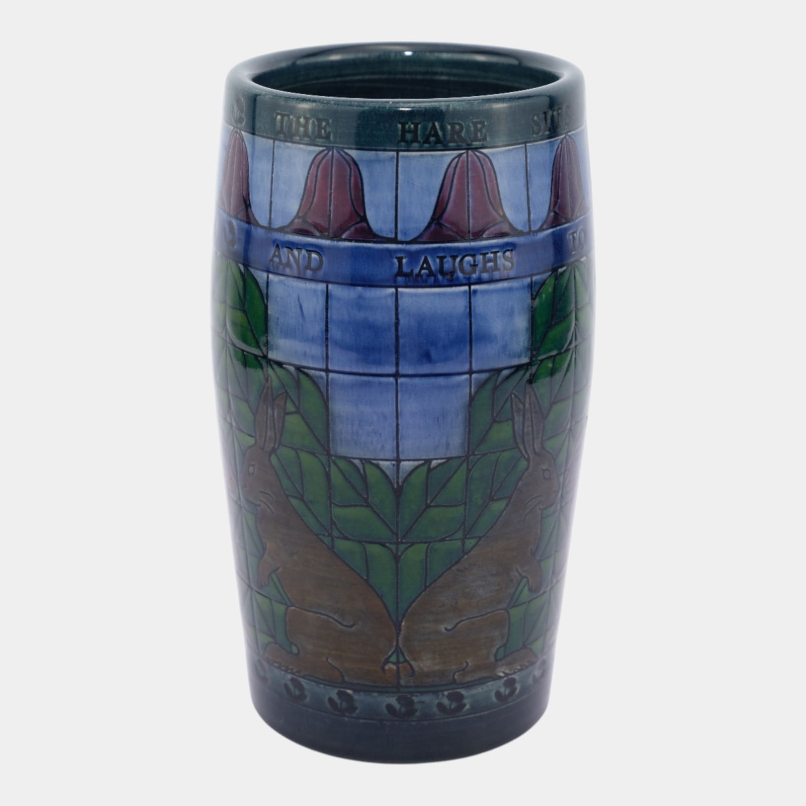 Sally Tuffin For Dennis China Works 1994 English Pottery Blue Green Rabbit Vase: We offer affordable in-house shipping on all items. Sally Tuffin For Dennis China Works 1994 English Pottery Blue Green Rabbit Vase Whimsically detailed and richly symbolic, this Sally Tuffin vase fe