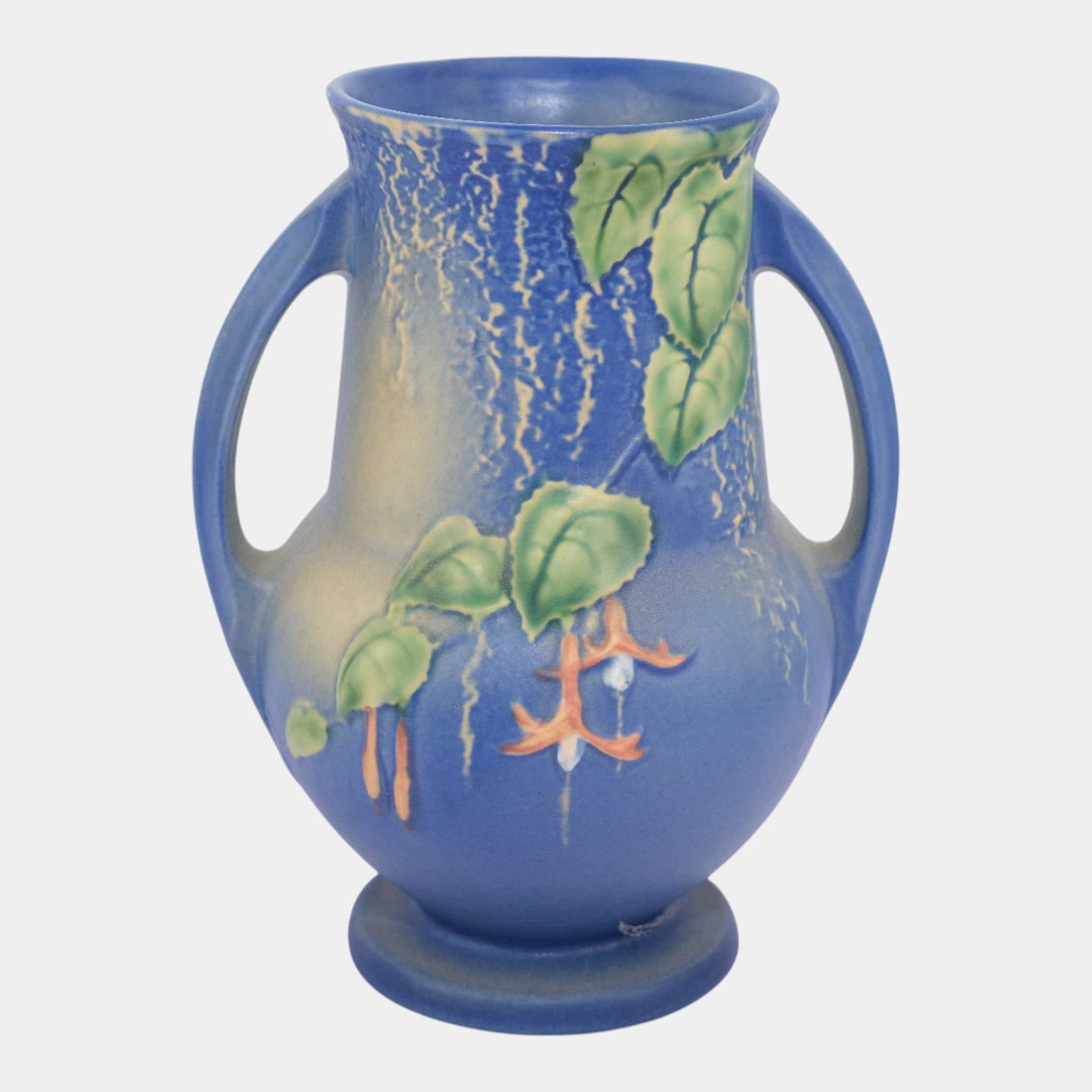 Roseville Fuchsia Blue 1938 Vintage Art Pottery Ceramic Flower Vase 898-8: We offer affordable in-house shipping on all items. Roseville Fuchsia Blue 1938 Vintage Art Pottery Ceramic Flower Vase 898-8 Great dark blue color and strong mold. Excellent original condition. No c
