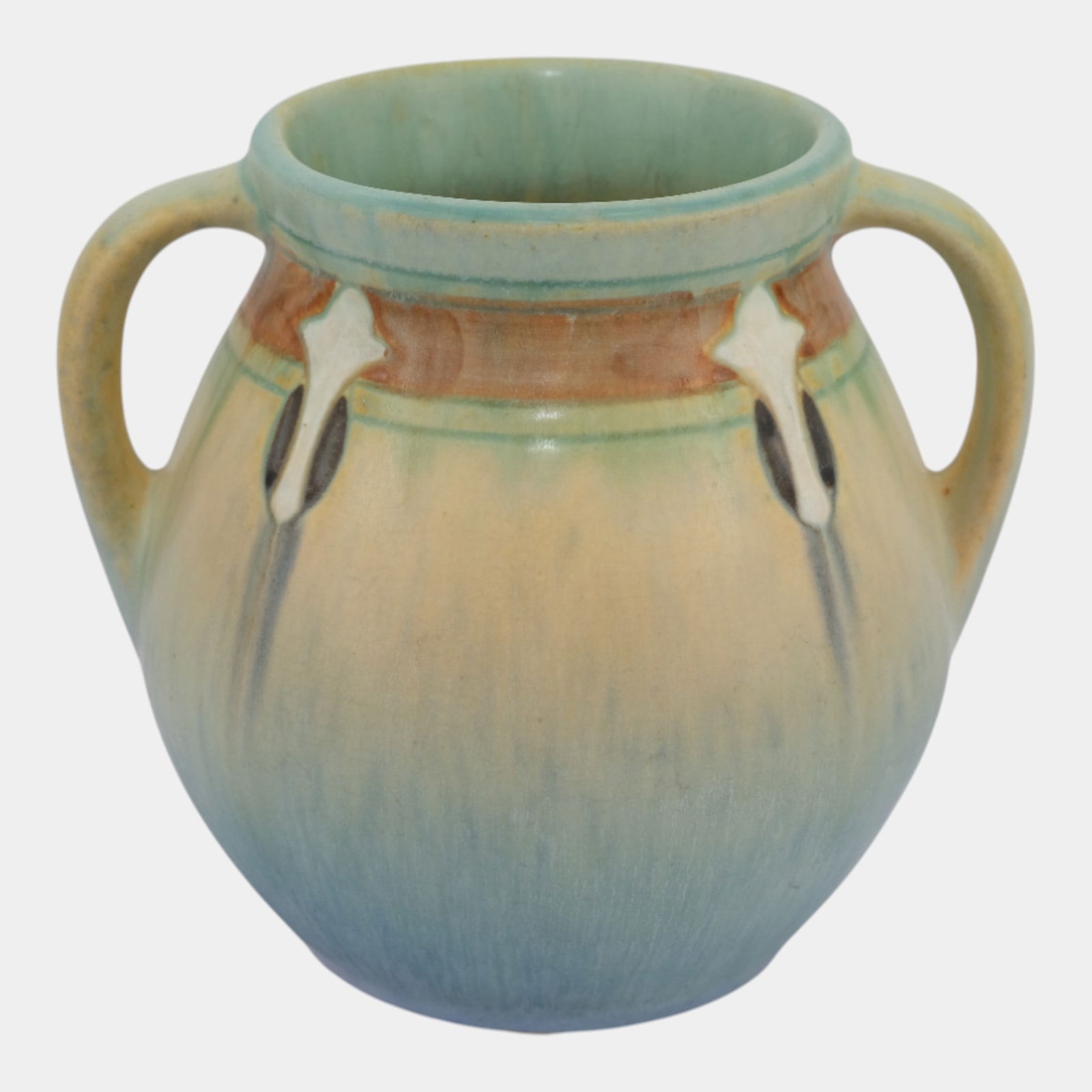 Roseville Montacello 1931 Arts And Crafts Green Ceramic Handled Vase 557-5 (1 of 6)