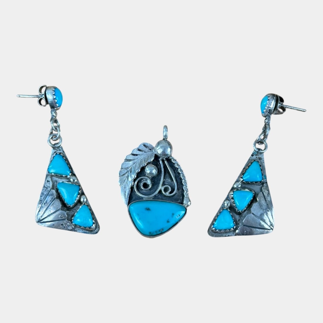 Angelita Cheama Zuni Native American Sterling Silver Turquoise Earrings & Pendant (1 of 2)