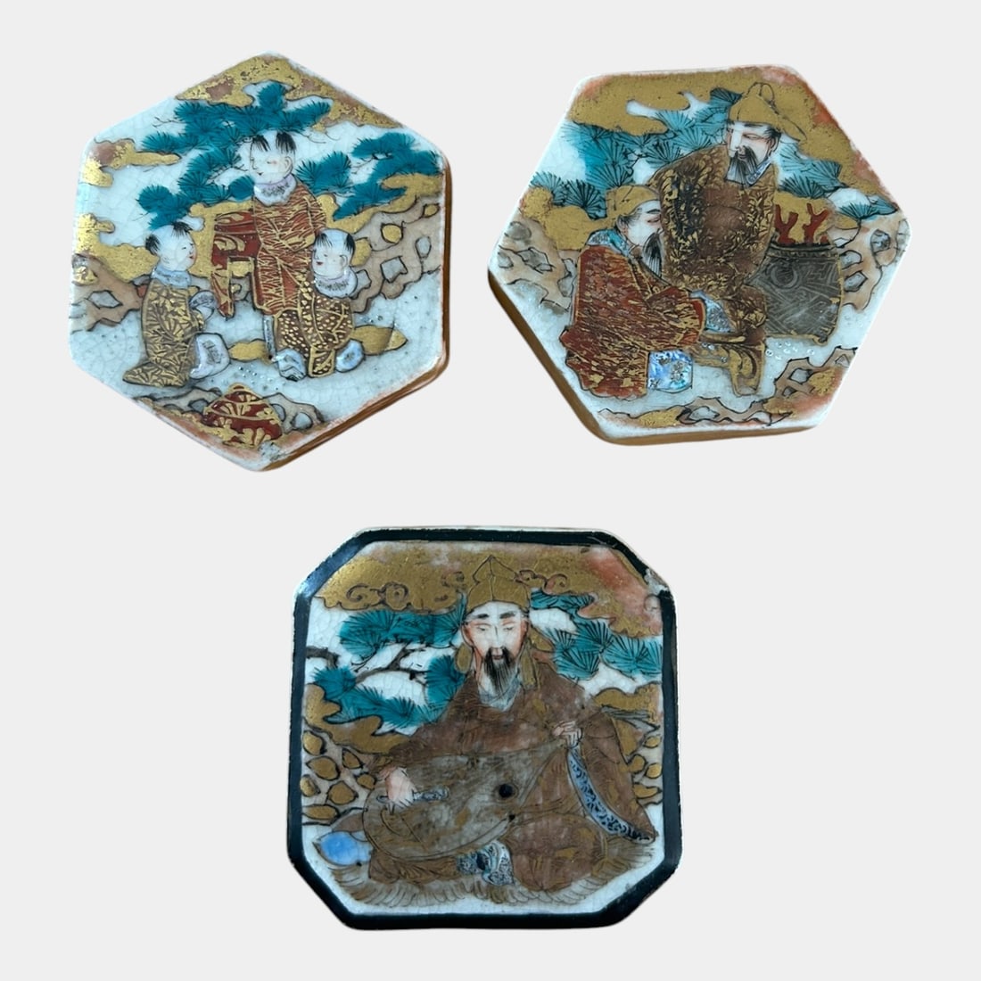 19th Century Meiji Japanese Gold Gild Large Art Pottery Satsuma Buttons Buckles: We offer affordable in-house shipping on all items. 19th Century Meiji Japanese Gold Gild Large Art Pottery Satsuma Buttons Buckles Exquisitely detailed and richly ornamented, these Meiji-period Sats