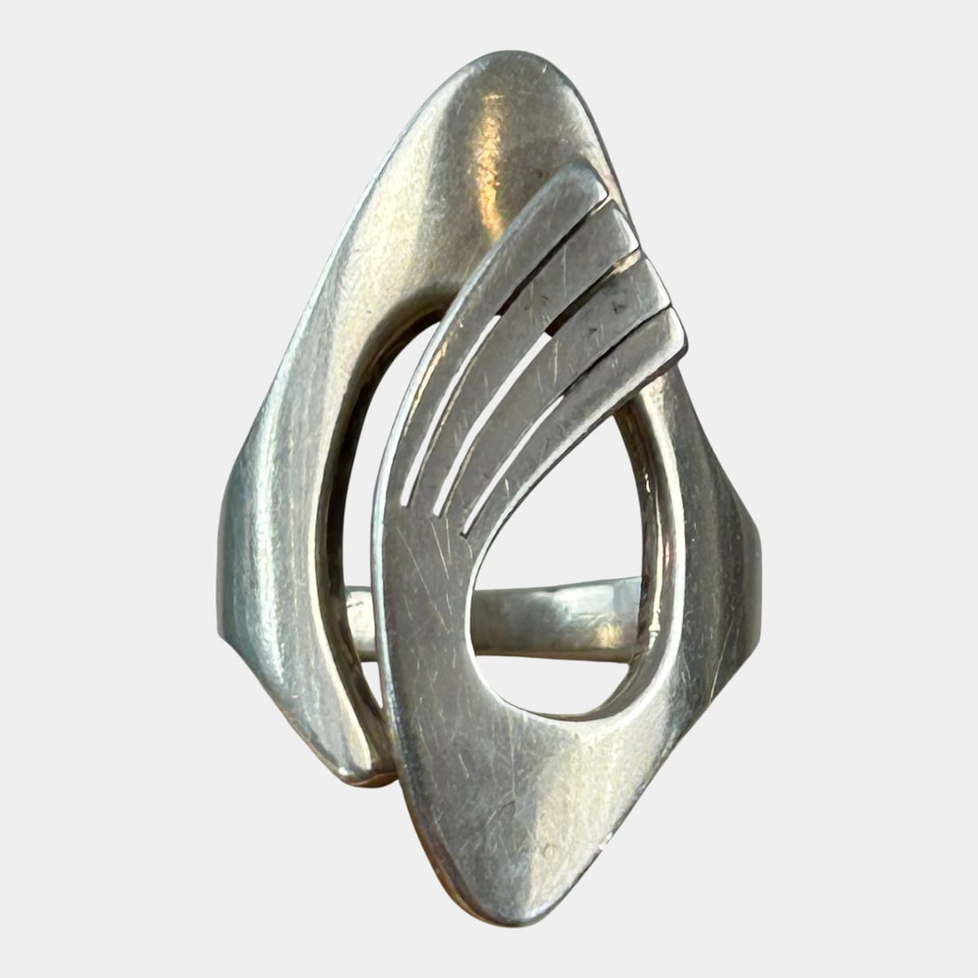 Josefina Zagal For Taxco Mexican Mid Century Modernist Sterling Silver Ring Size 7.25 (1 of 5)