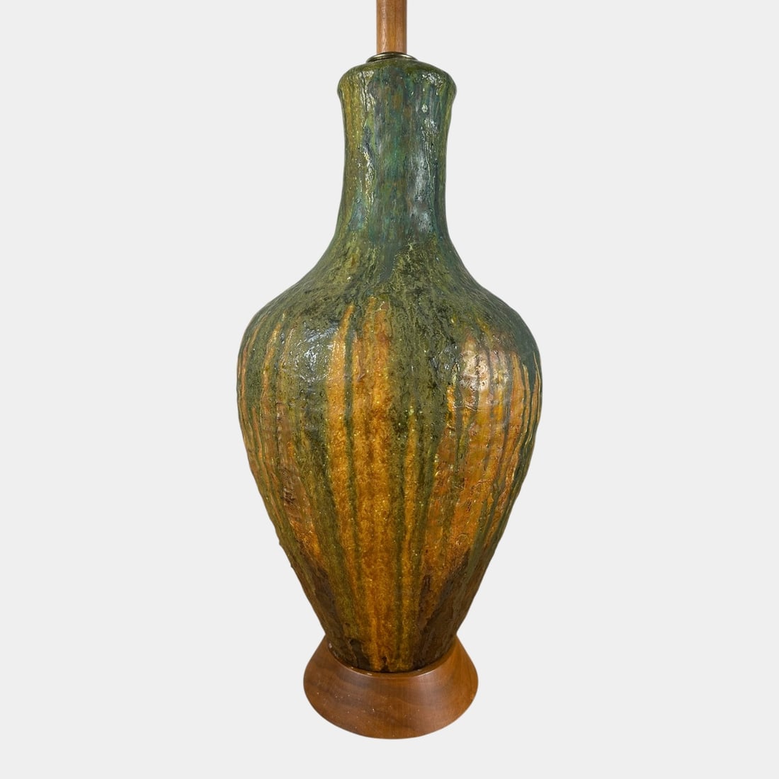 Marcello Fantoni (Italian 1915-2011) Monumental Large Green Over Yellow Drip Glaze MCM Lamp (1 of 17)