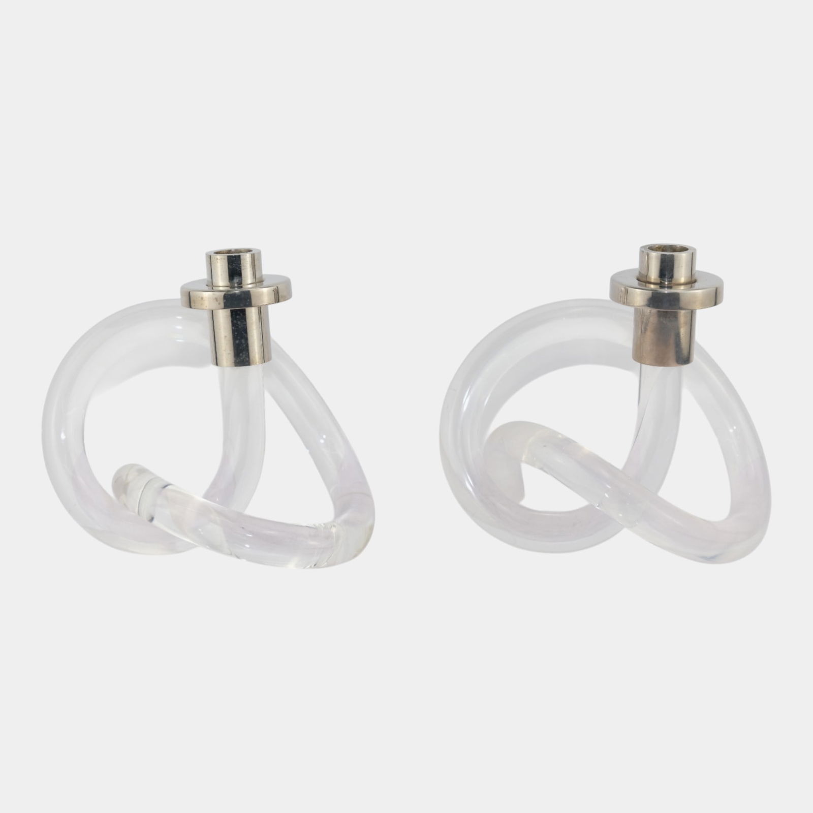 Dorothy Thorpe California Mid Century Modern Lucite And Chrome Pretzel Candleholders: We offer affordable in-house shipping on all items. Dorothy Thorpe California Mid Century Modern Lucite And Chrome Pretzel Candleholders Playfully sculptural and strikingly modern, these Mid Century