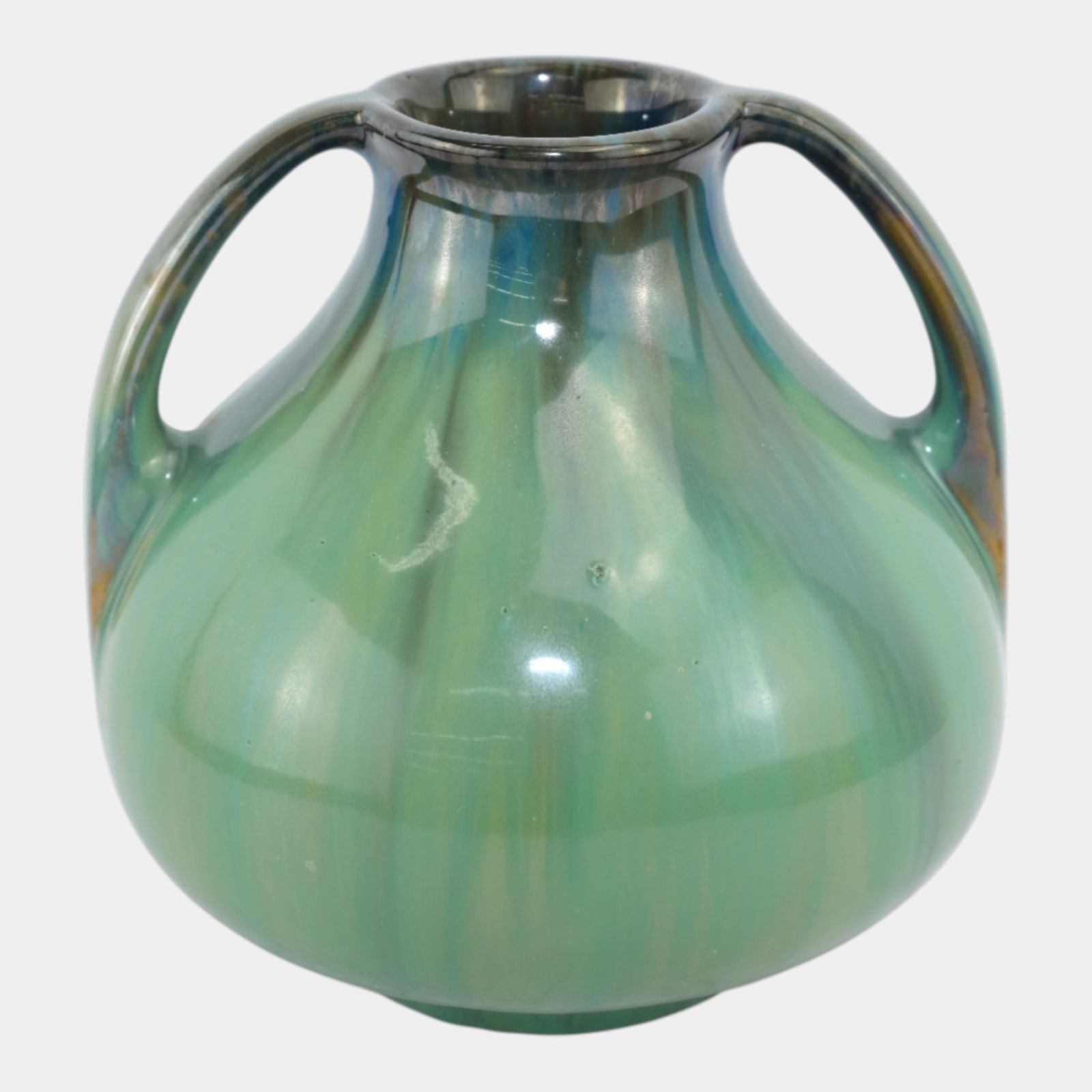Fulper 1916-1922 Flemington Arts And Crafts Pottery Green Flambe Handled Vase 642 (1 of 6)