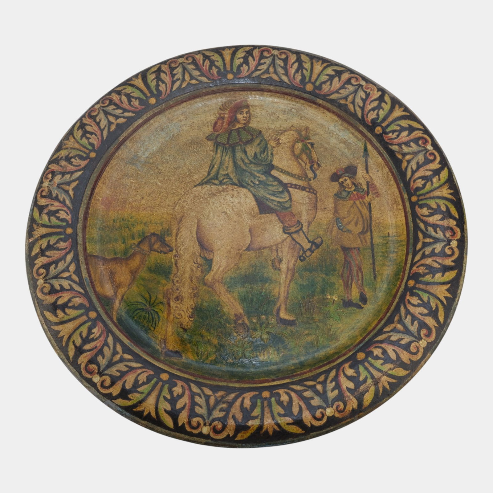 Montopoli d'Arno Italian Renaissance Revival Woman Riding Horse Dog 21" Wall Charger (1 of 9)