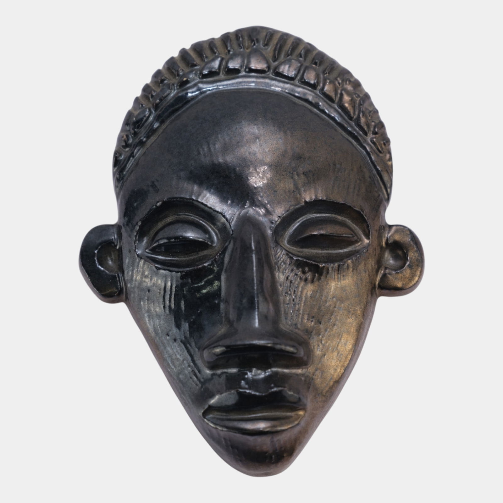 Gonder Original Mid Century Art Pottery Gun Metal Black African Mask Plaque: We offer affordable in-house shipping on all items. Gonder Original Mid Century Art Pottery Gun Metal Black African Mask Plaque Strikingly expressive and boldly sculptural, this Mid-Century Modern ar
