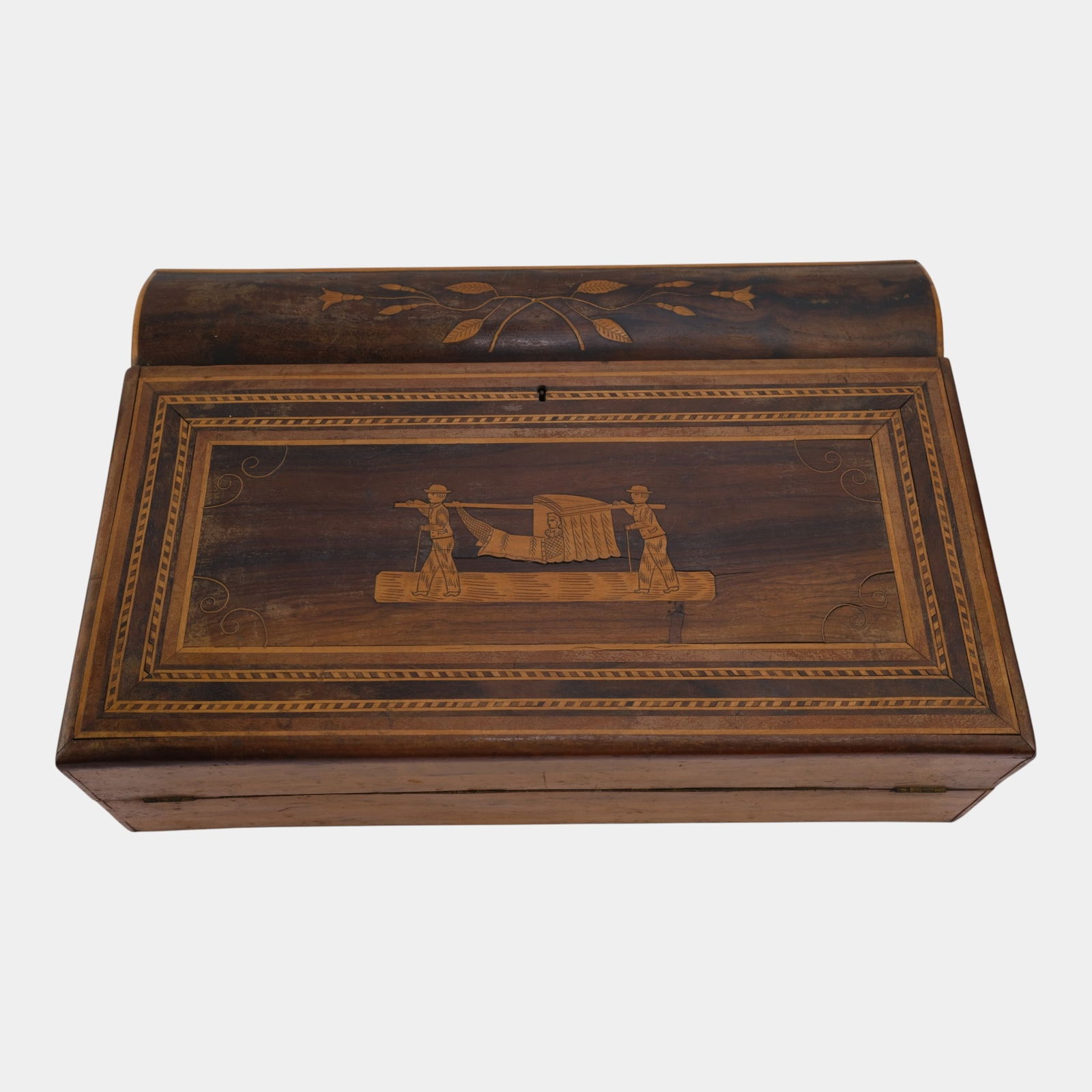 19th Century European Wooden Inlay Decorated Walnut Travel Sloped Writing Desk With Drawers (1 of 7)