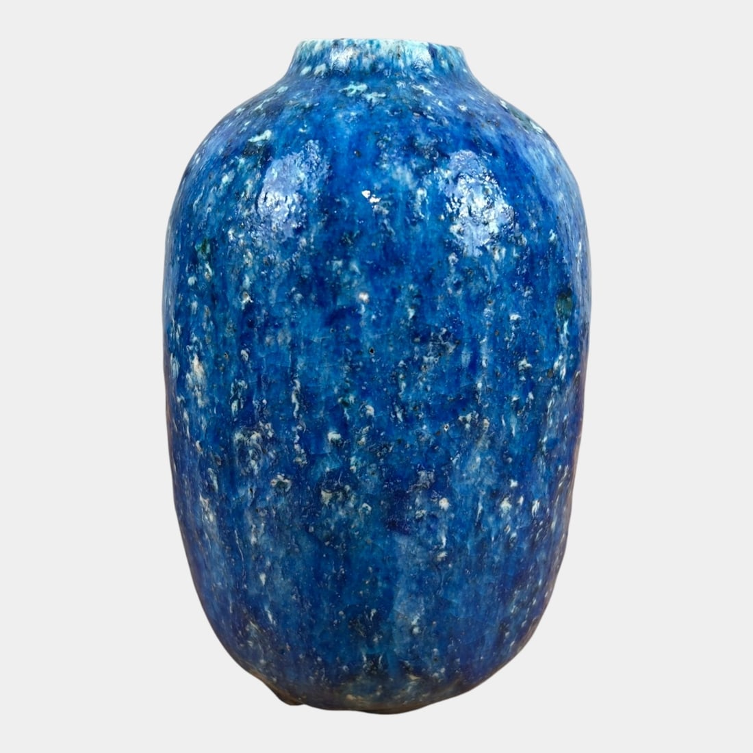 Edmond Lachenal French 1920s Art Pottery Thick Mottled Blue Ovoid Vase (1 of 6)