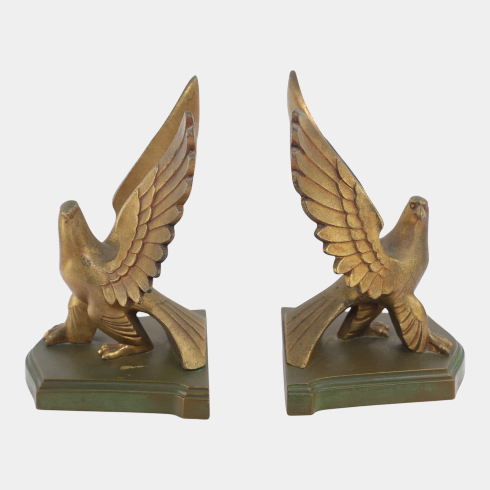 Frankart 1930s Art Deco Bronze Base Gold-Tone Spread Wings Eagle Bookends B455 (1 of 6)