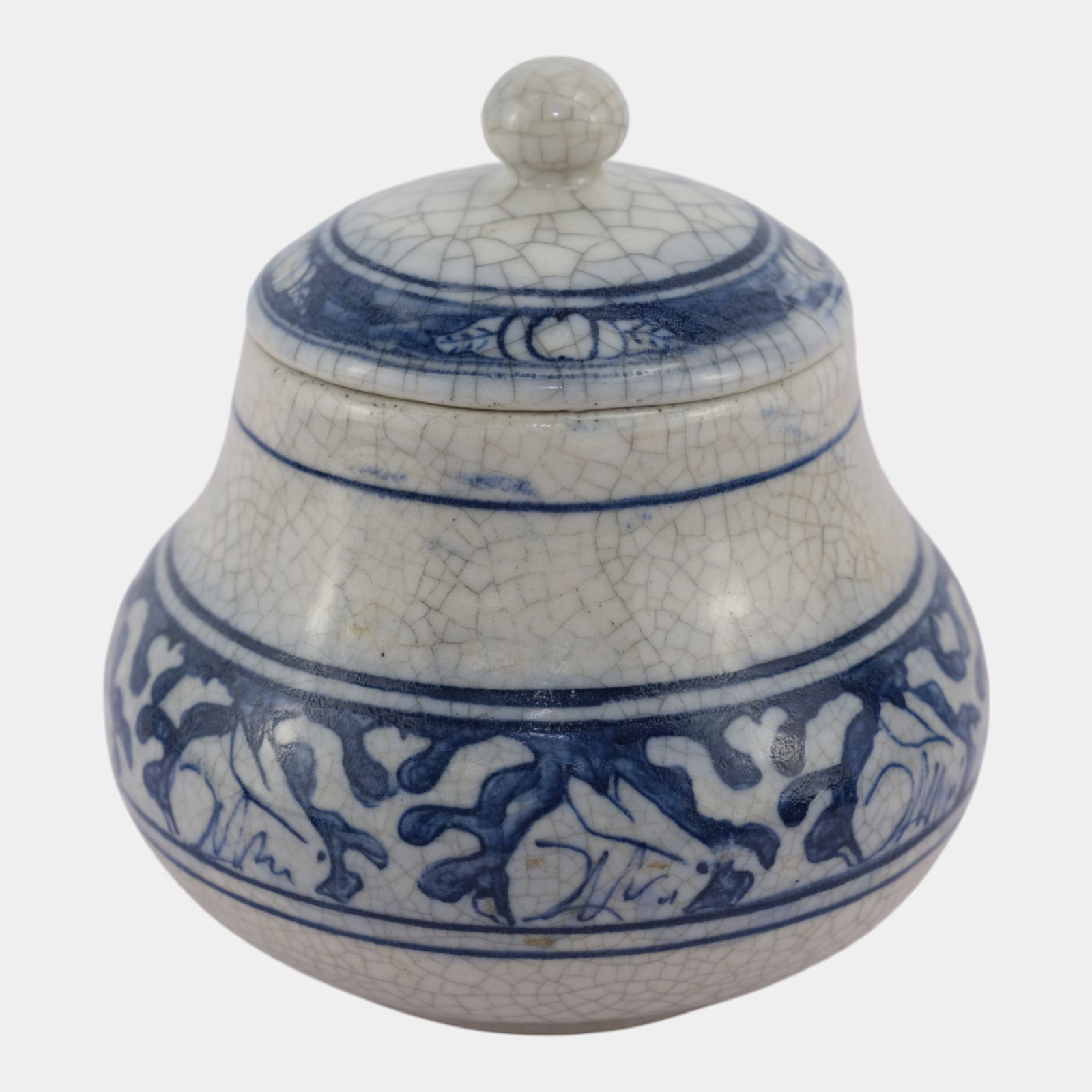 Dedham Pottery 1896-1928 Arts And Crafts Blue Rabbit Ceramic Lidded Jar (1 of 6)