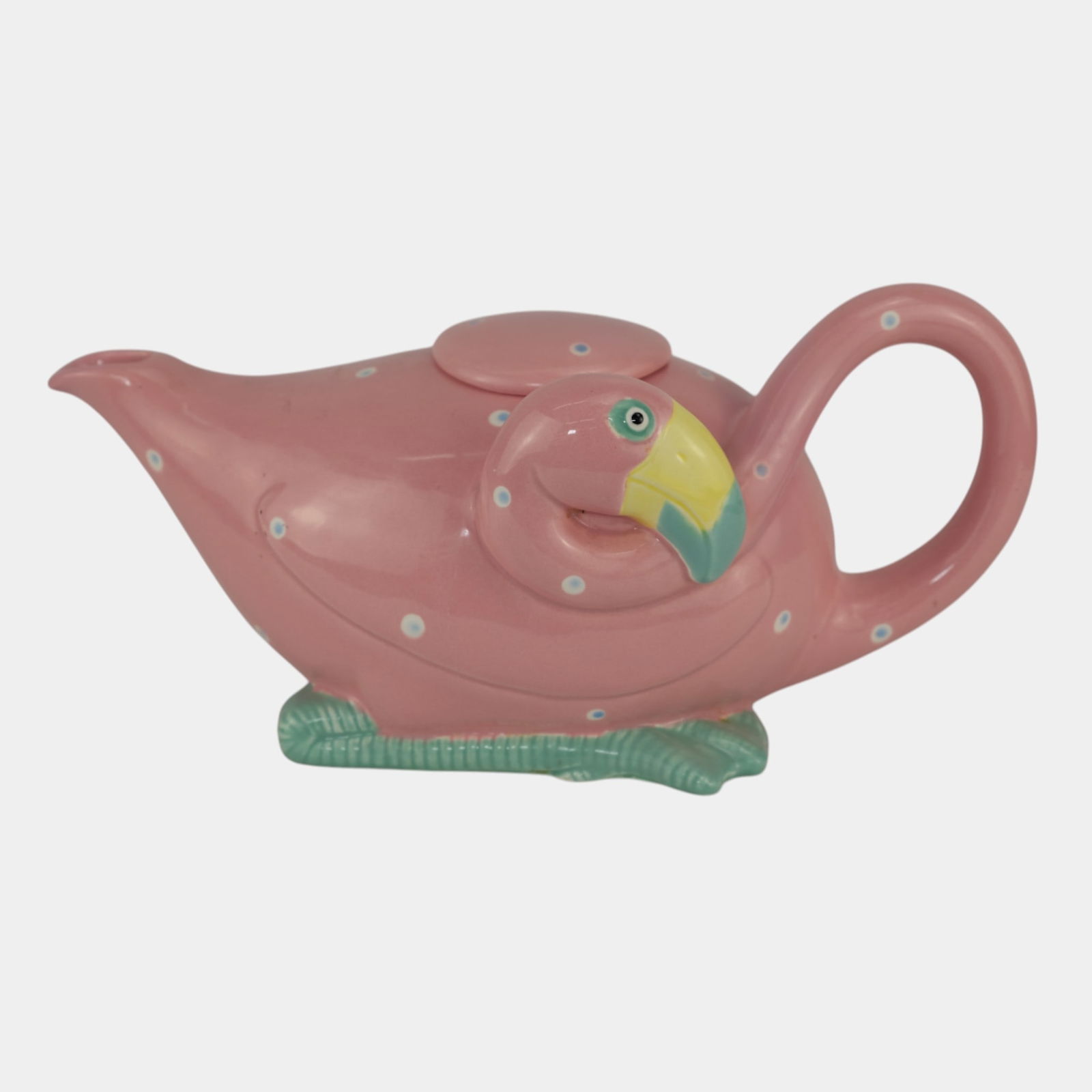 Fitz & Floyd Vintage 1985 Art Pottery Pink Flamingo Teapot (1 of 6)