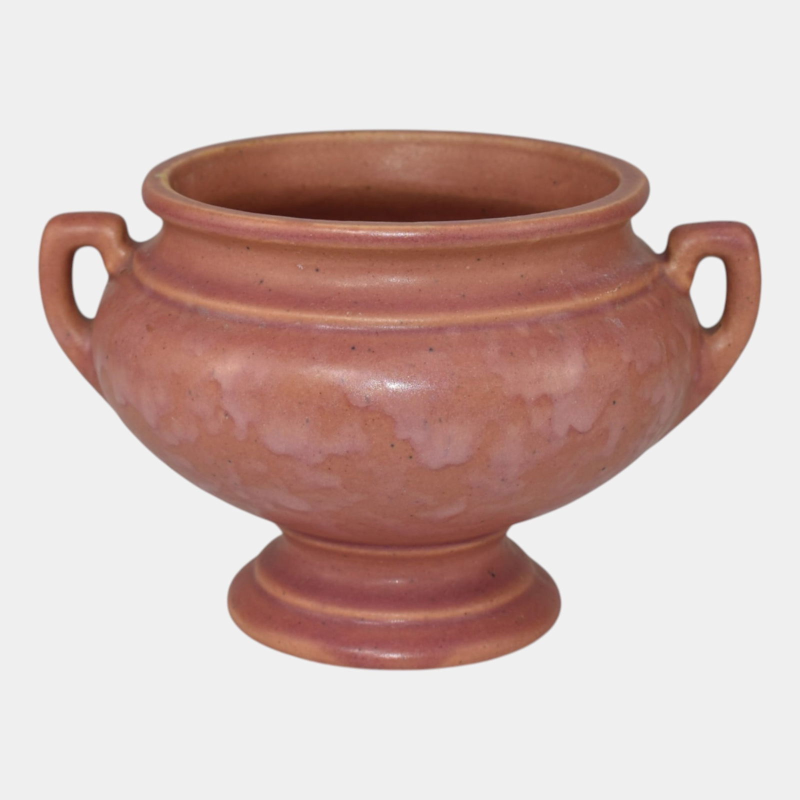 Robinson Ransbottom Art Pottery Mottled Pink Compote: Professional, fast, and affordable in house shipping available for all items. Robinson Ransbottom Art Pottery Mottled Pink Compote Excellent condition with nick to base edge. No other damage or repai