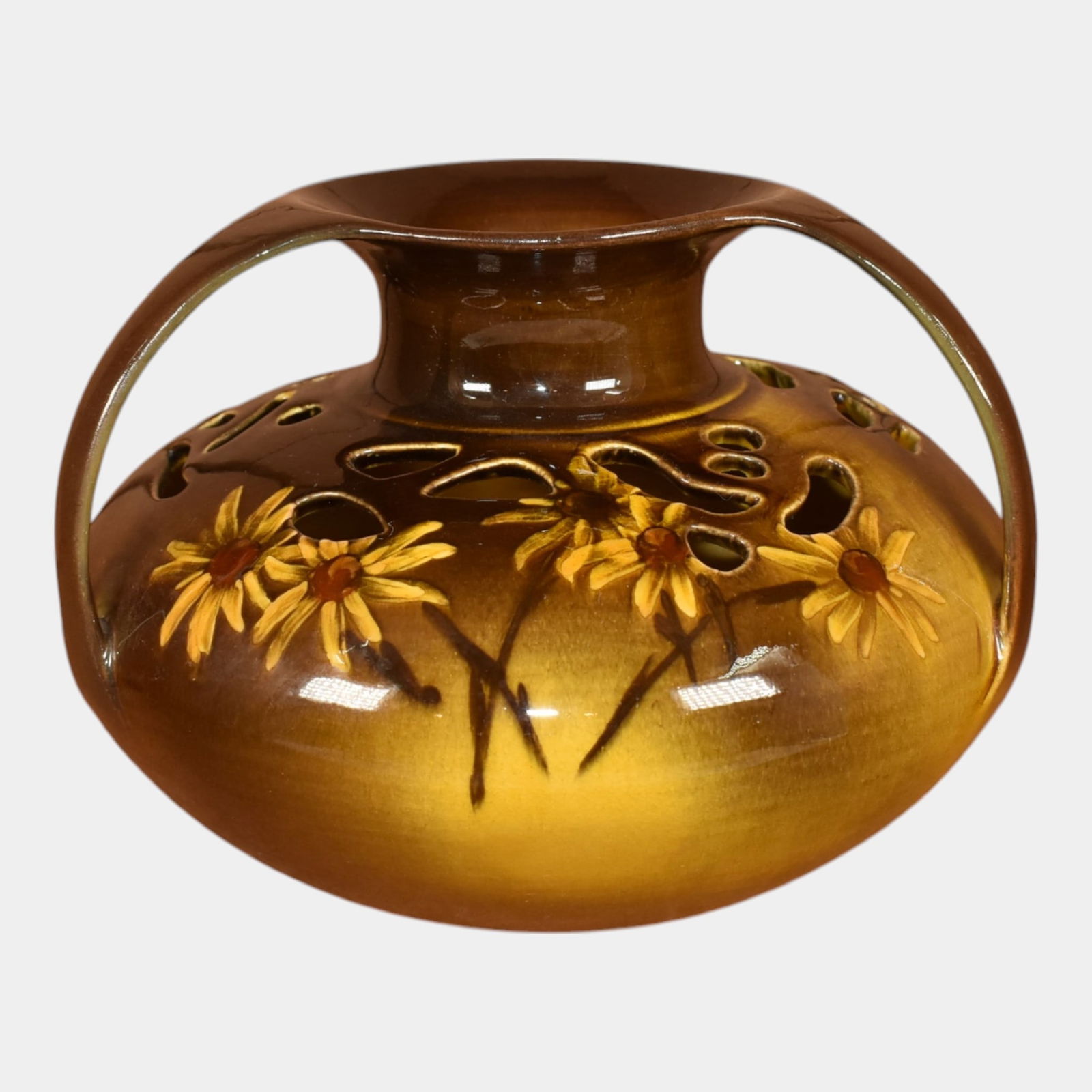 Rookwood 1894 Vintage Art Pottery Brown Glaze Ceramic Flower Vase 503 Abel: Professional, fast, and affordable in house shipping available for all items. Rookwood 1894 Vintage Art Pottery Brown Glaze Ceramic Flower Vase 503 Abel Lovely reticulated form with great color and a