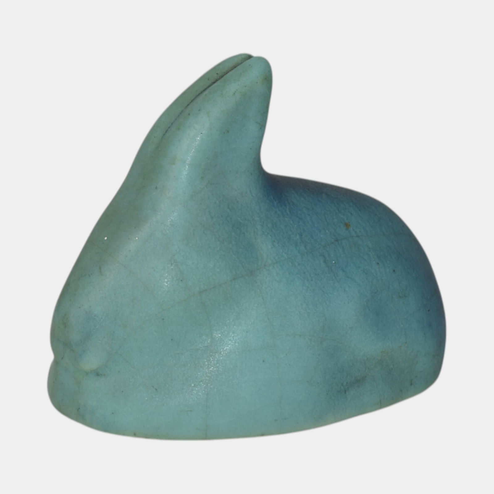 Van Briggle Pottery 1920s Blue Split Ear Rabbit Paperweight Figurine (1 of 7)