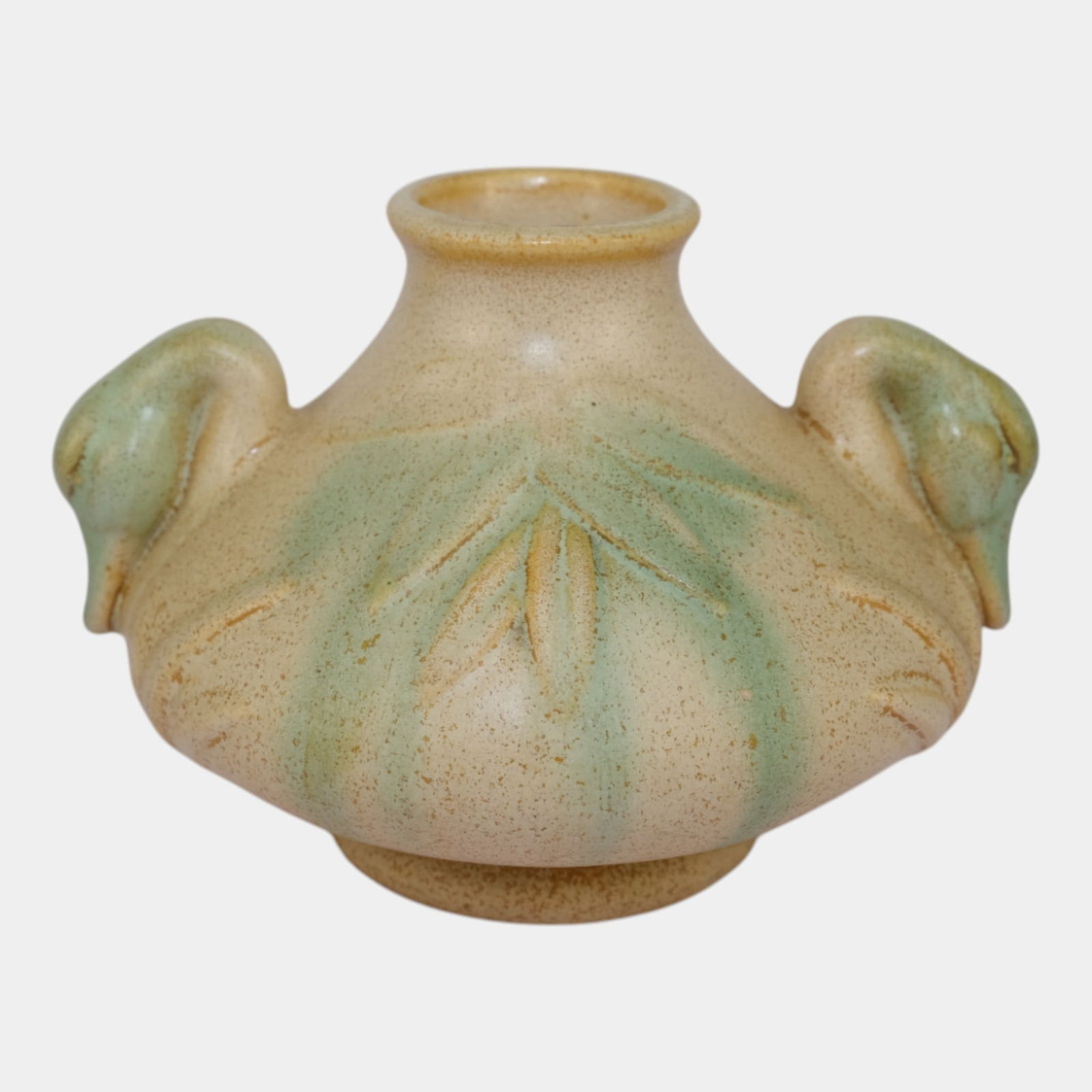 Weller Patricia 1930s Vintage Art Pottery Tan Duck Swan Handled Ceramic Vase (1 of 7)