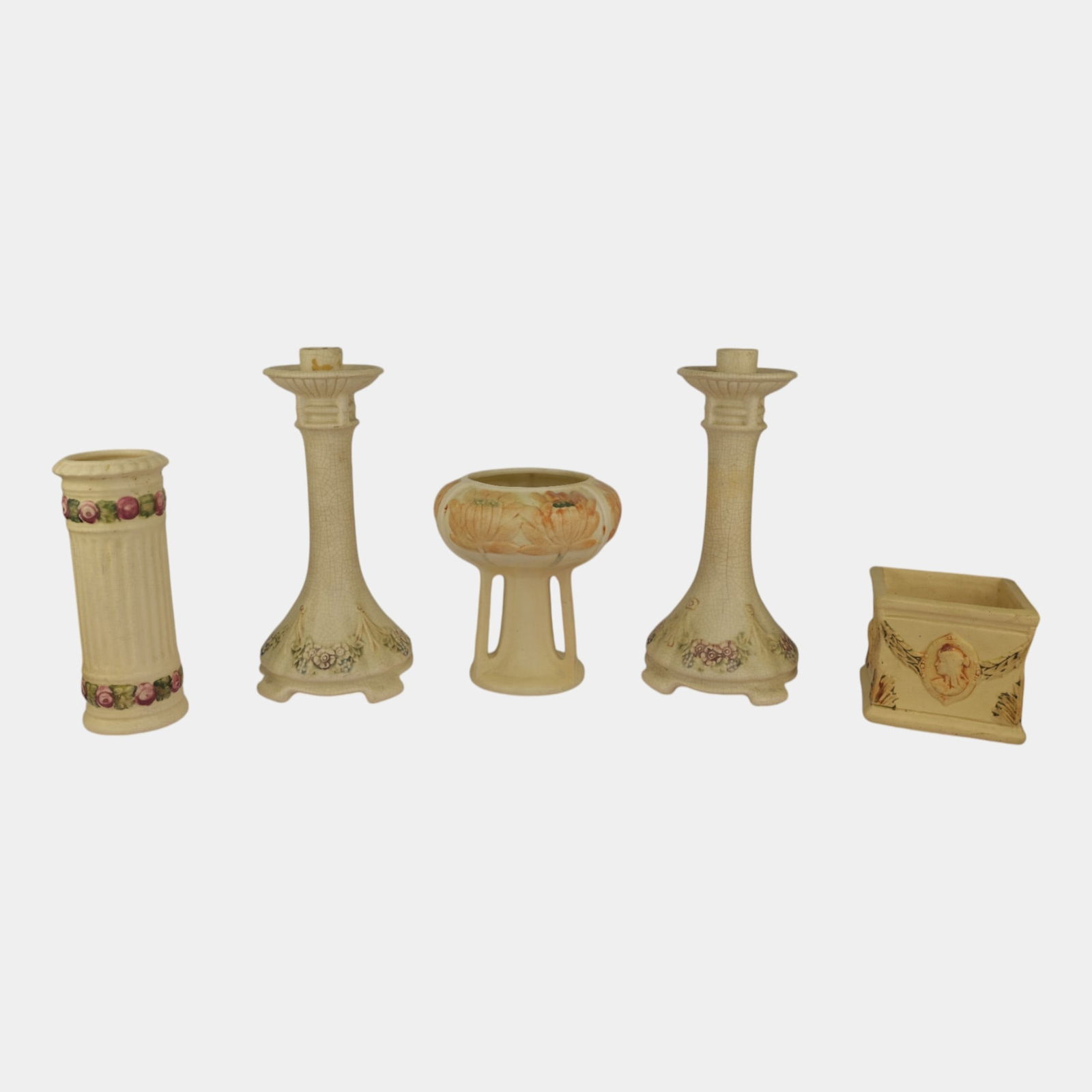 Weller Creamware Roma Cameo Pottery Vase Planter Candle Holders (1 of 8)