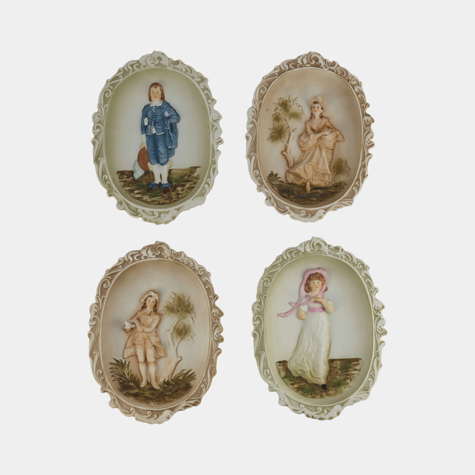 Lefton Hand Painted Porcelain Set Of Four Vintage Oval Wall Plaques (1 of 2)