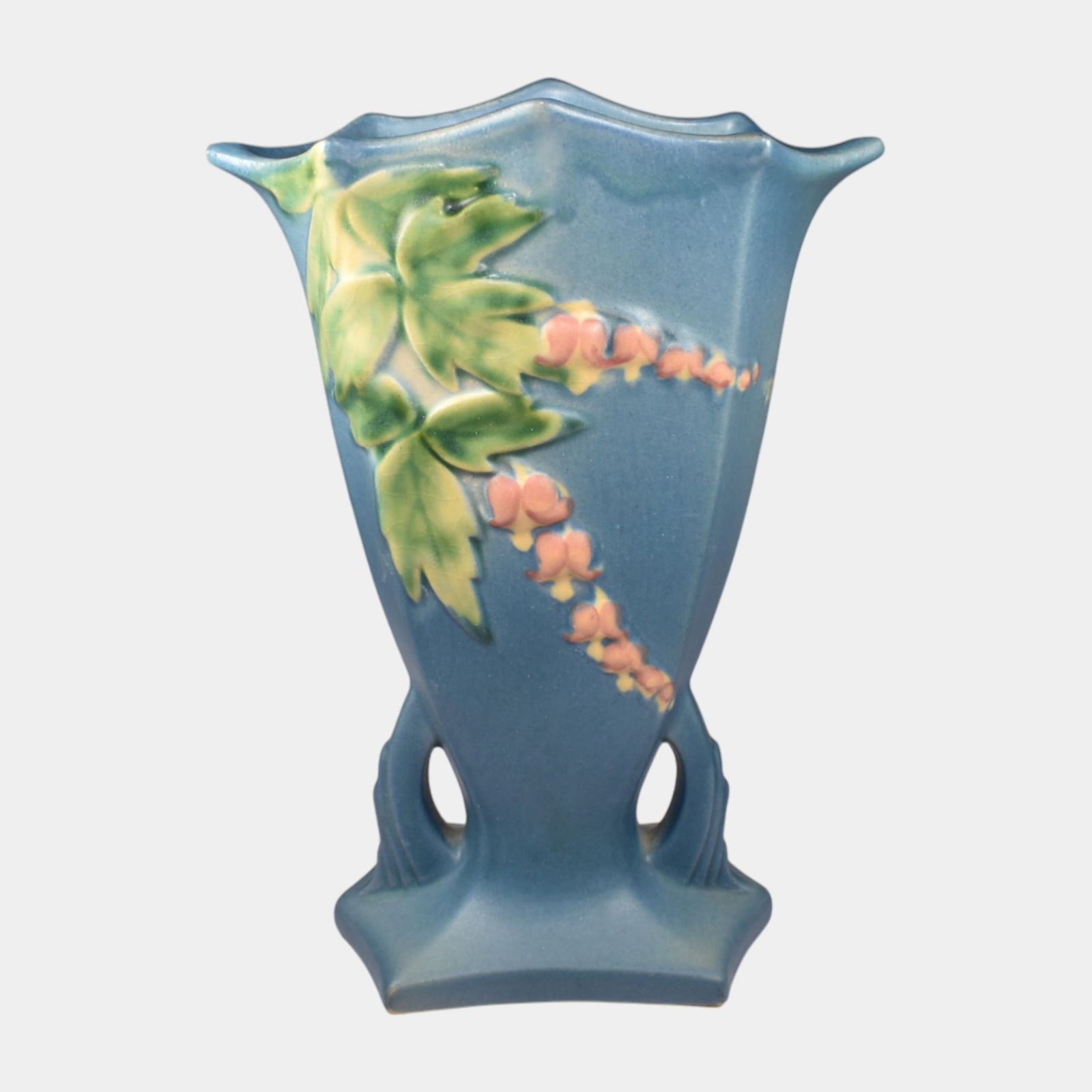 Roseville Bleeding Heart Blue 1940 Vintage Art Deco Pottery Ceramic Vase 968-8 (1 of 7)