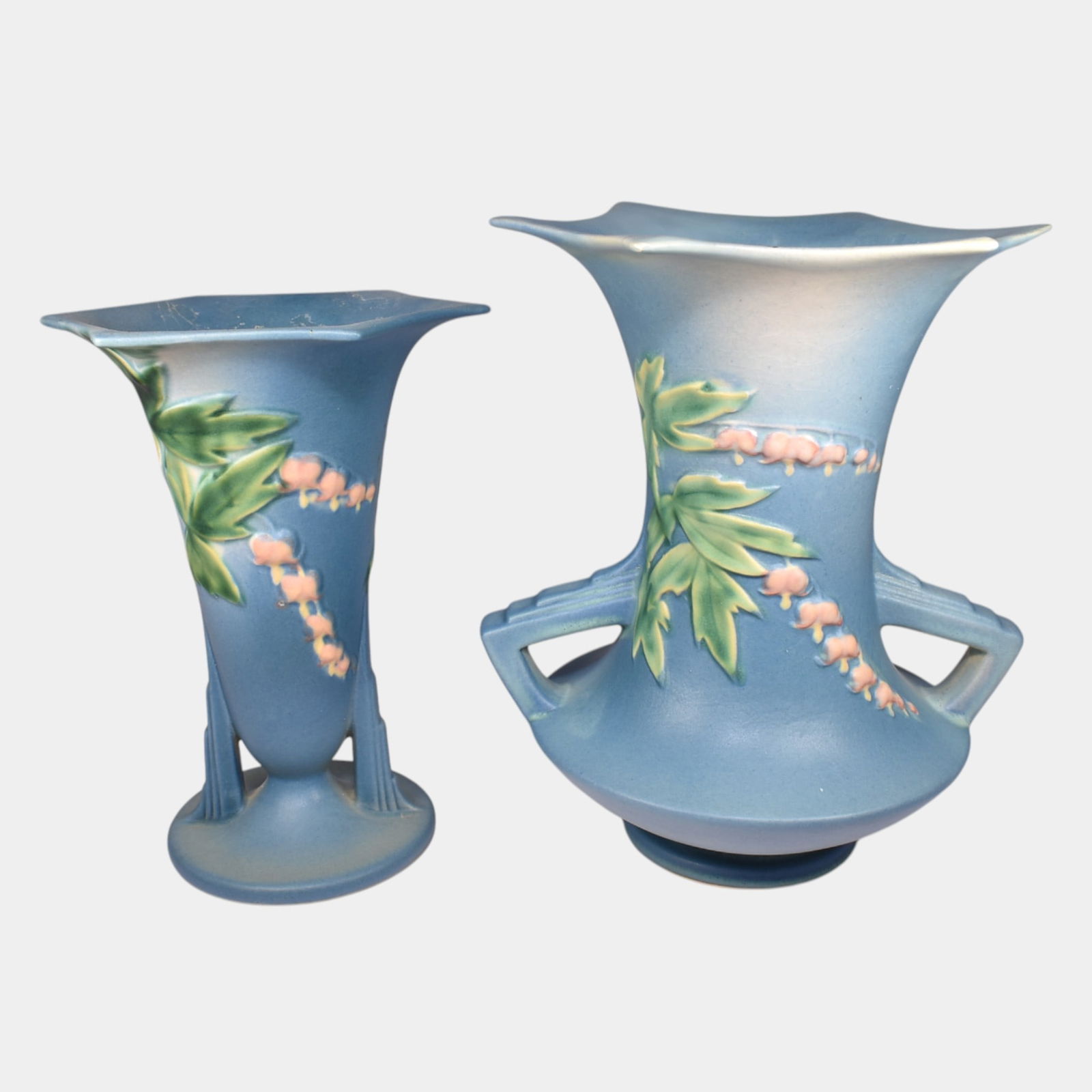 Roseville Bleeding Heart Blue 1940 Vintage Pottery Ceramic Vase 969-8 966-7 (1 of 8)