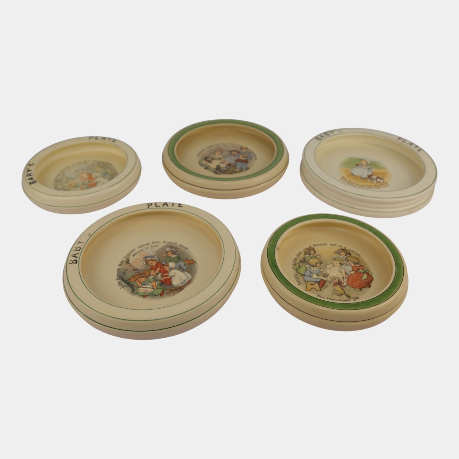 Roseville Creamware Group Of 5 Rolled Rim Baby Plates: Professional, fast, and affordable in house shipping available for all items. Roseville Creamware Group Of 5 Rolled Rim Baby Plates Excellent original condition. Age related wear. Bottom marked as sh