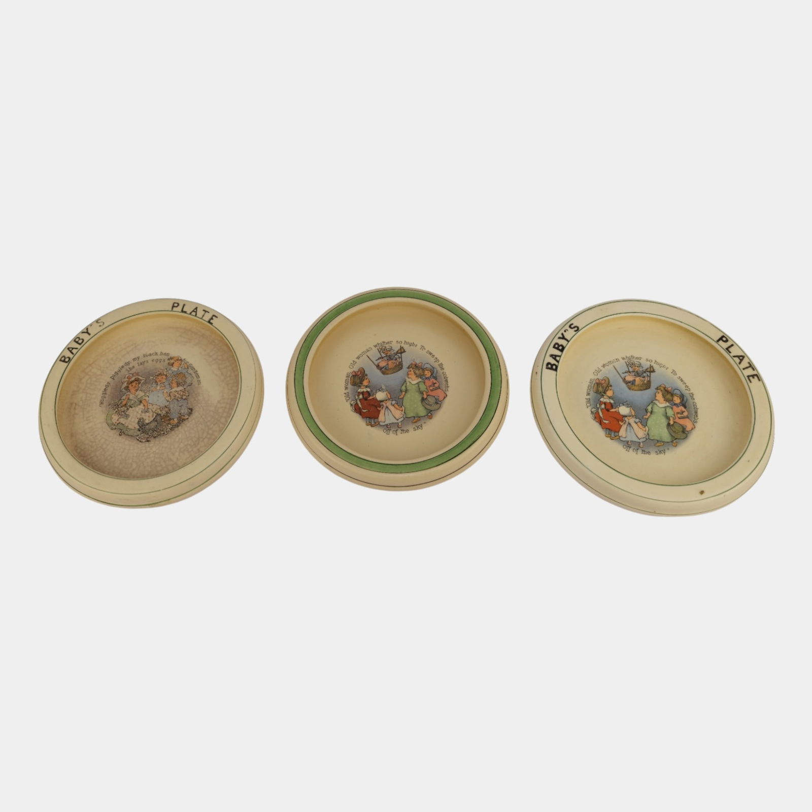 Roseville Creamware Nursery Rhyme Transferware Baby Plates: Professional, fast, and affordable in house shipping available for all items. Roseville Creamware Nursery Rhyme Transferware Baby Plates Excellent original condition. No chips, cracks, damage or repa