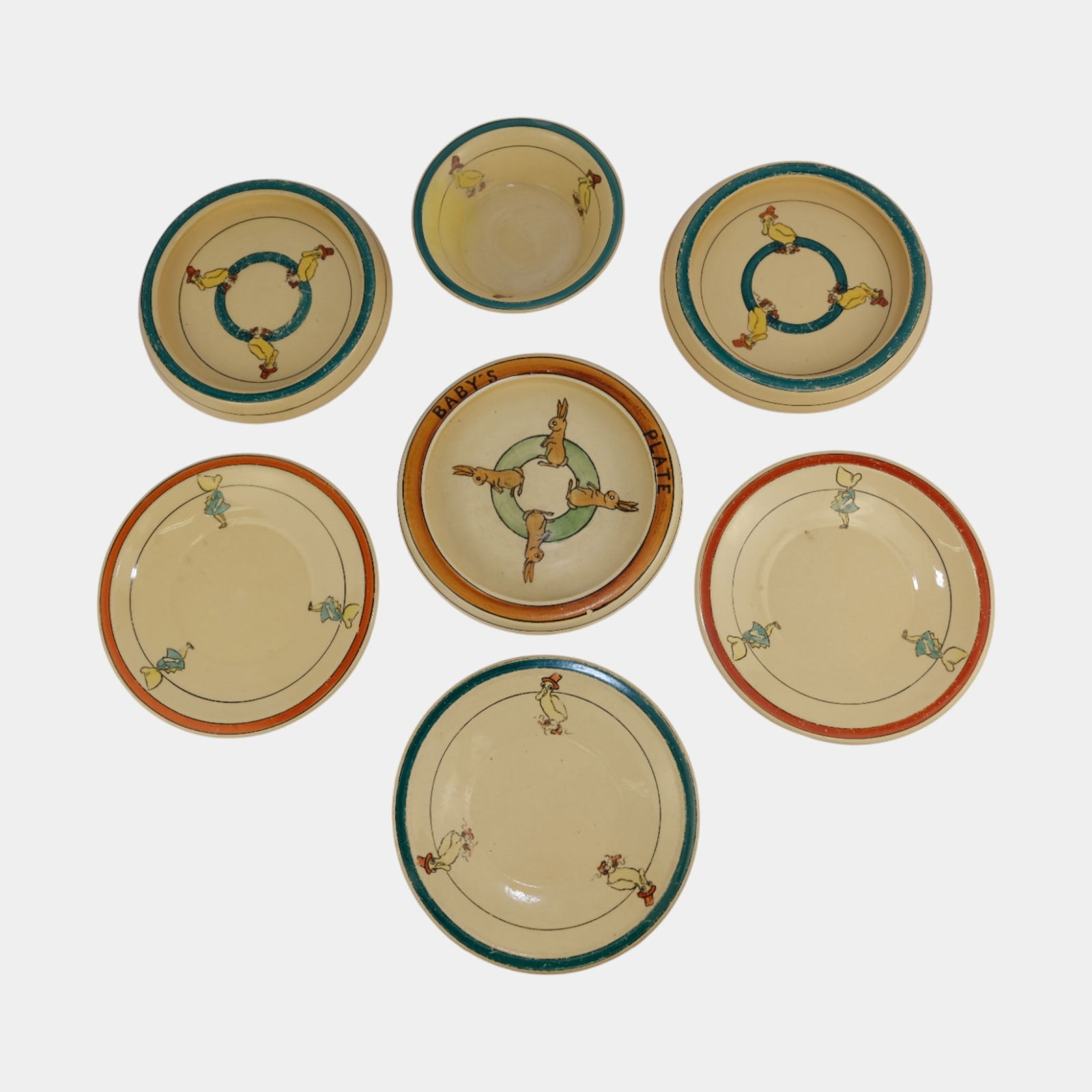 Roseville Juvenile Creamware 1910 Assorted Plates Bowls (1 of 4)