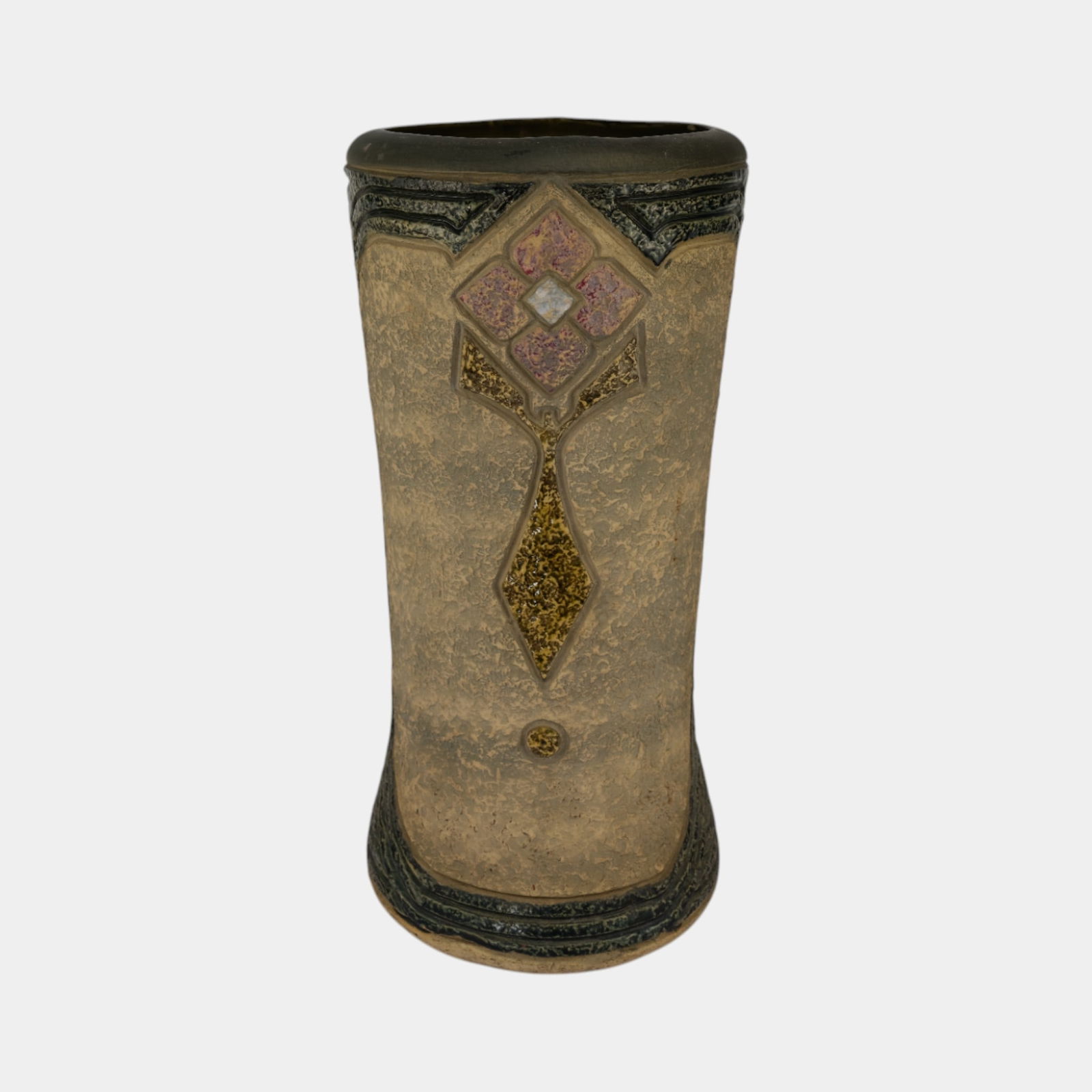Roseville Mostique Gray Vintage Art Pottery Umbrella Stand: Professional, fast, and affordable in house shipping available for all items. Roseville Mostique Gray Vintage Art Pottery Umbrella Stand Small nicks and tight hairline to rim. Age related wear. Umbre