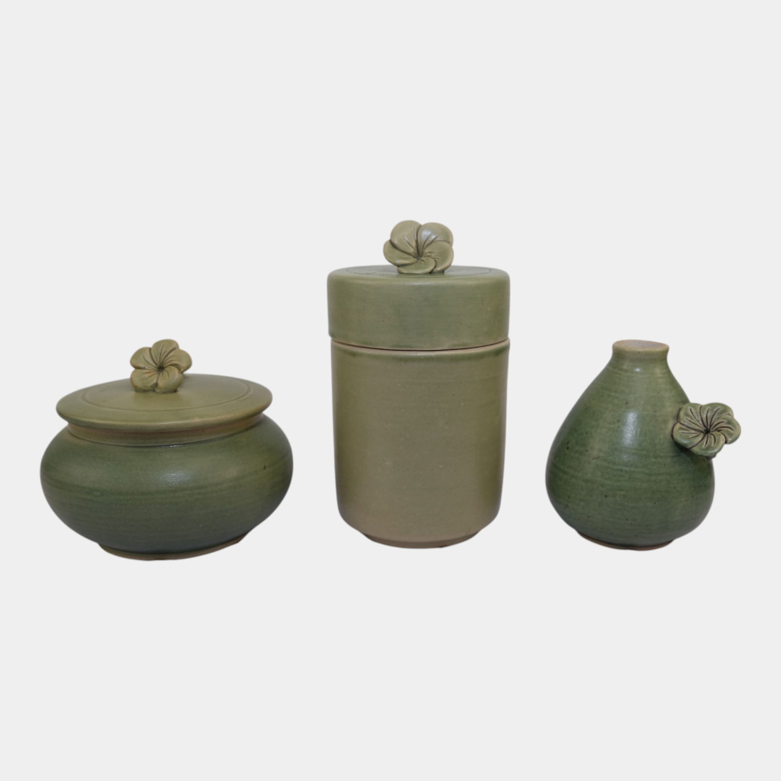 Studio Art Pottery Sage Green Ceramic Vase and Two Lidded Jars (1 of 6)