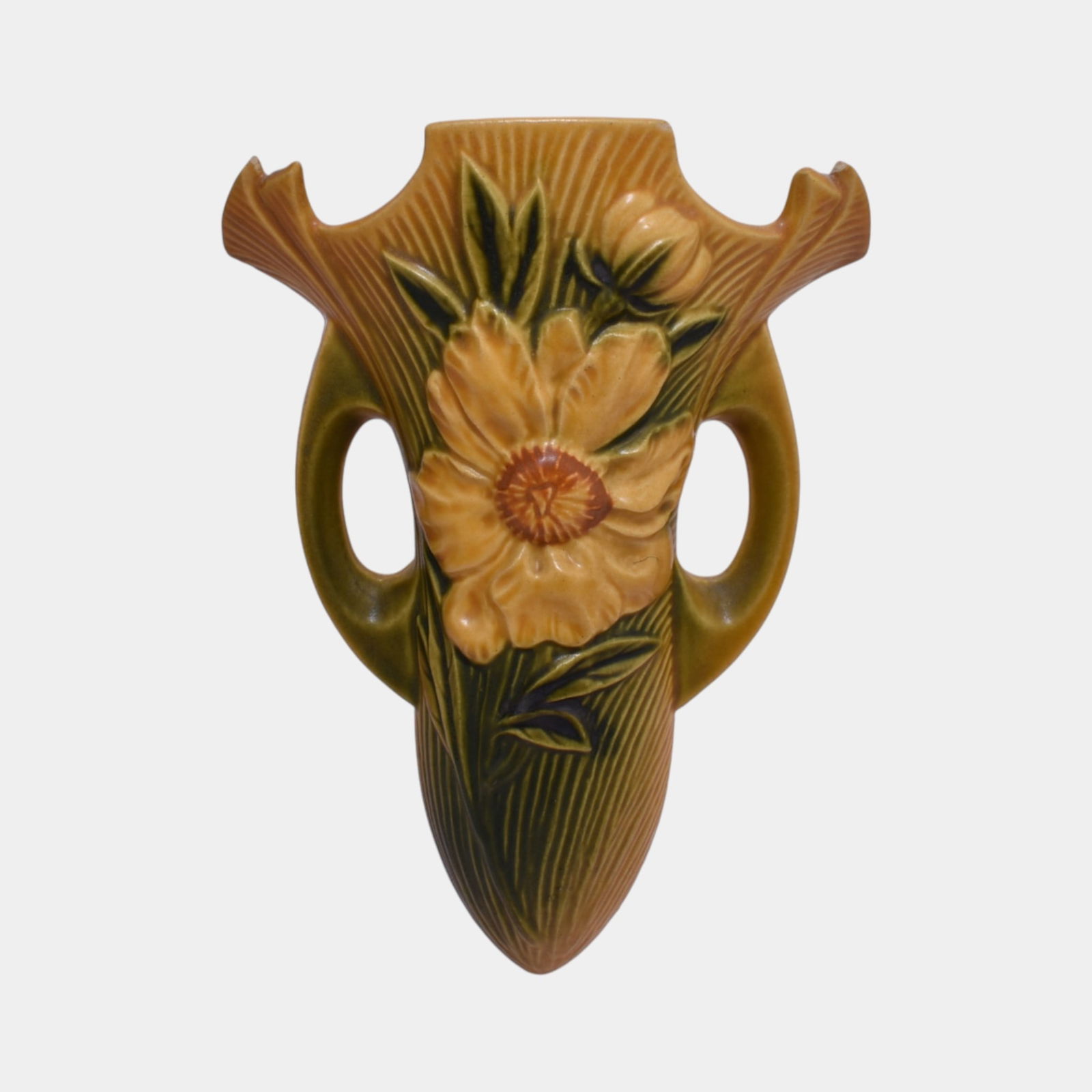 Roseville Peony Yellow 1942 Vintage Art Pottery Ceramic Wall Pocket 1293-8 (1 of 8)