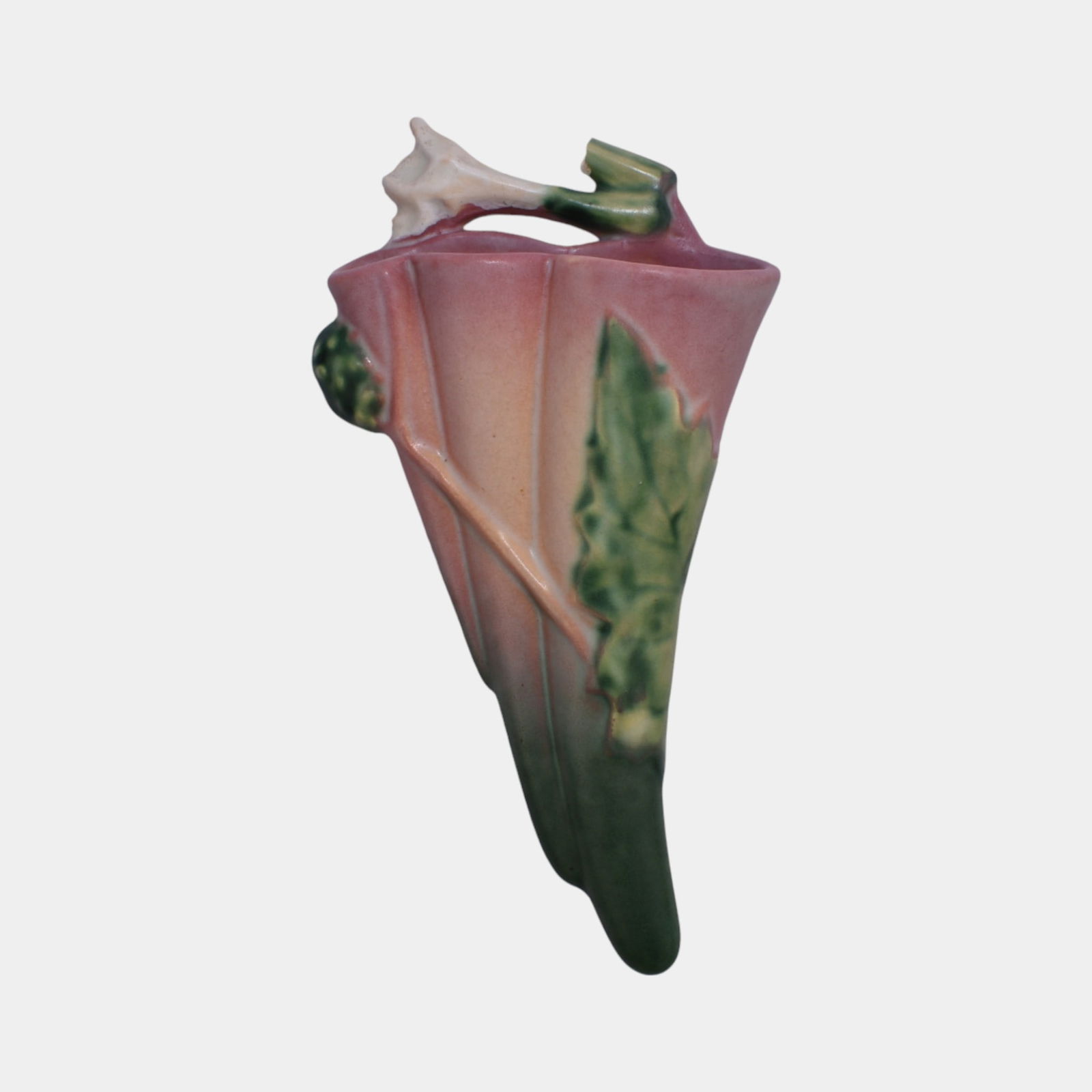 Roseville Thornapple Pink 1937 Vintage Art Deco Pottery Wall Pocket 1280-8: Professional, fast, and affordable in house shipping available for all items. Roseville Thornapple Pink 1937 Vintage Art Deco Pottery Wall Pocket 1280-8 Chip to leaf as shown. No other chips, cracks,