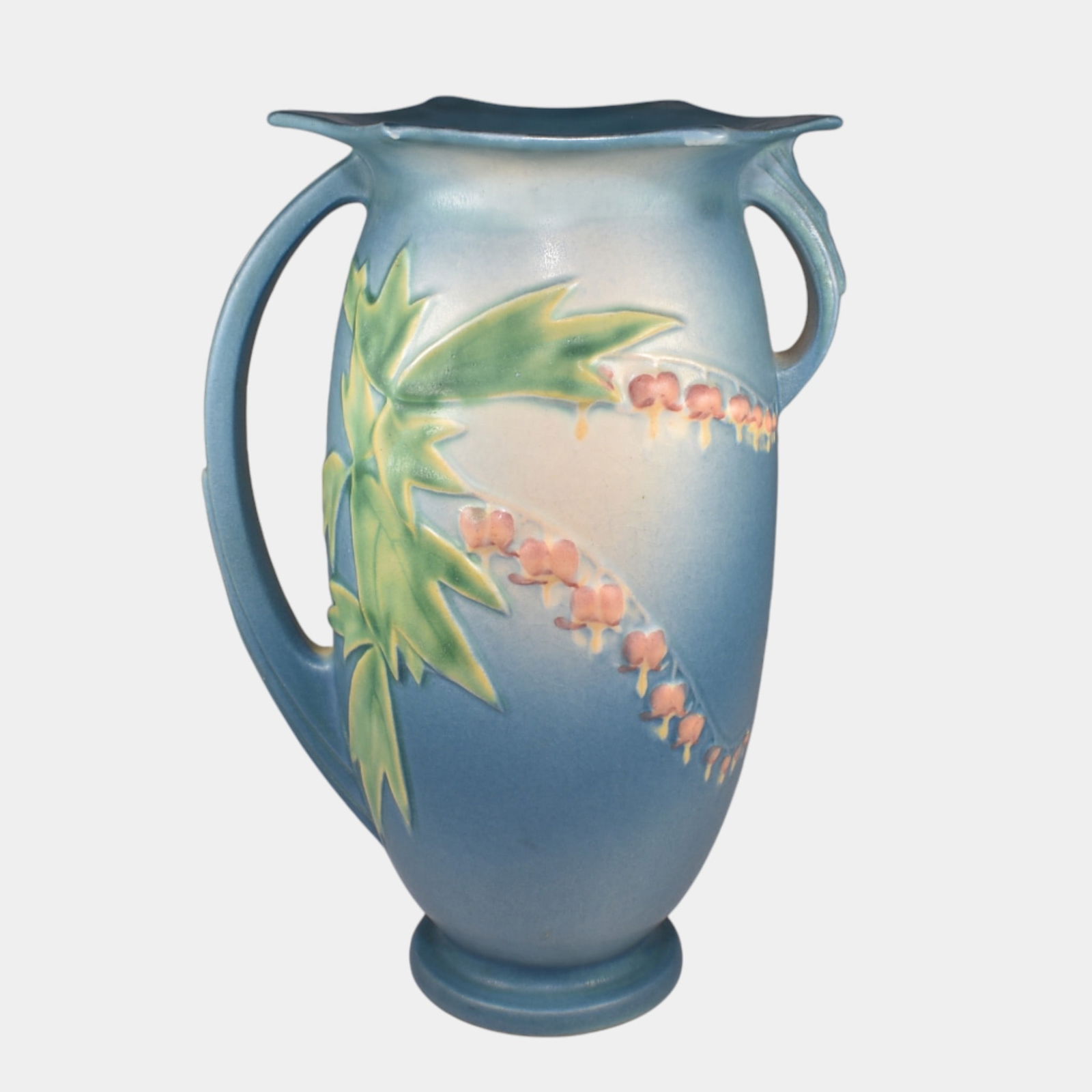 Roseville Bleeding Heart Blue 1940 Vintage Pottery Tall Vase 973-10 (1 of 7)