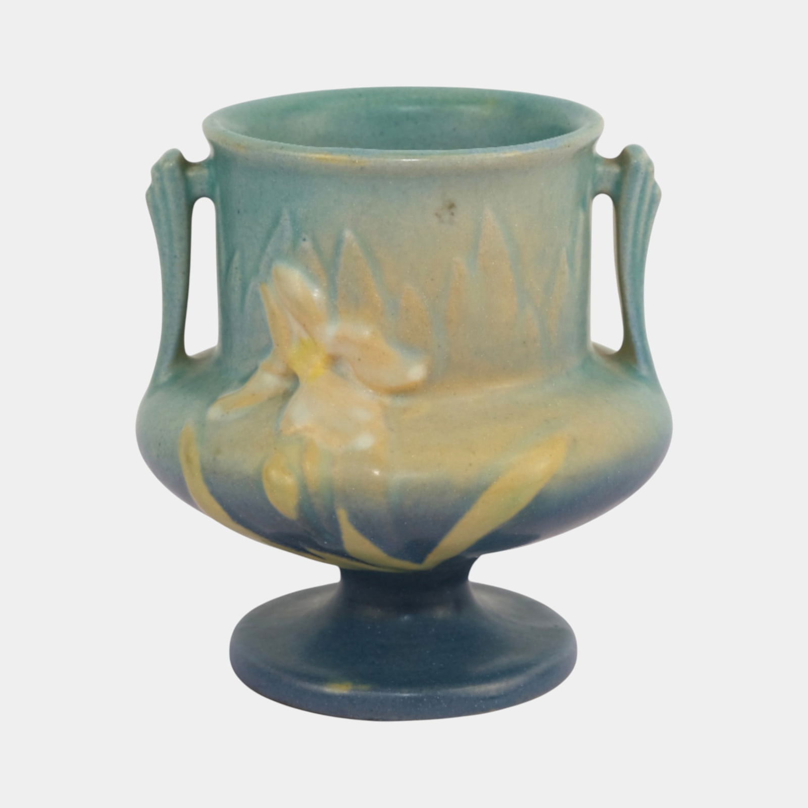 Roseville Iris Blue 1939 Vintage Art Deco Pottery Ceramic Handled Vase 130-4 (1 of 6)