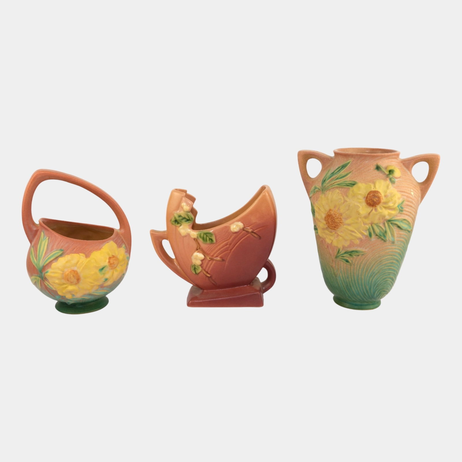 Roseville Pottery Peony Snowberry Pink Vase Basket (1 of 3)