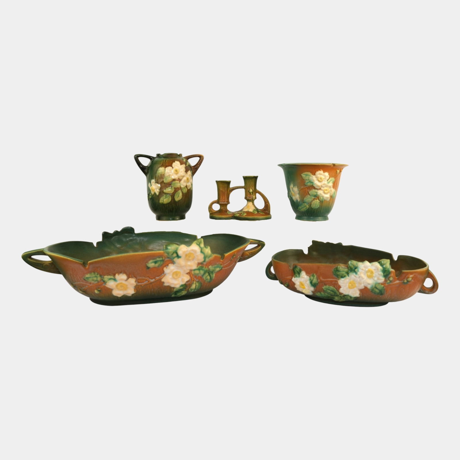 Roseville Pottery White Rose Bowls Vase Planter Candlestick (1 of 5)