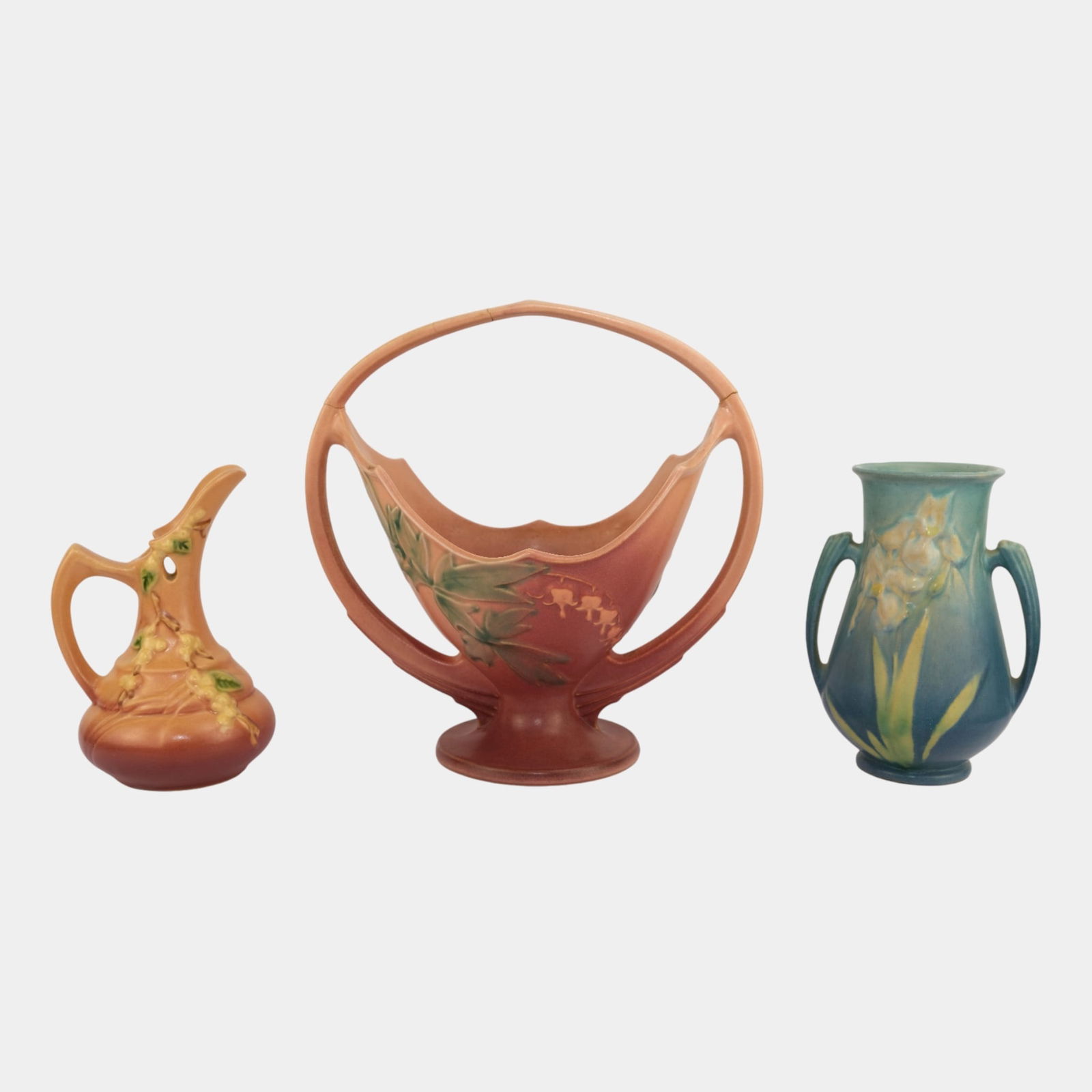 Roseville Bleeding Heart Snowberry Iris Basket Ewer Vase (1 of 6)