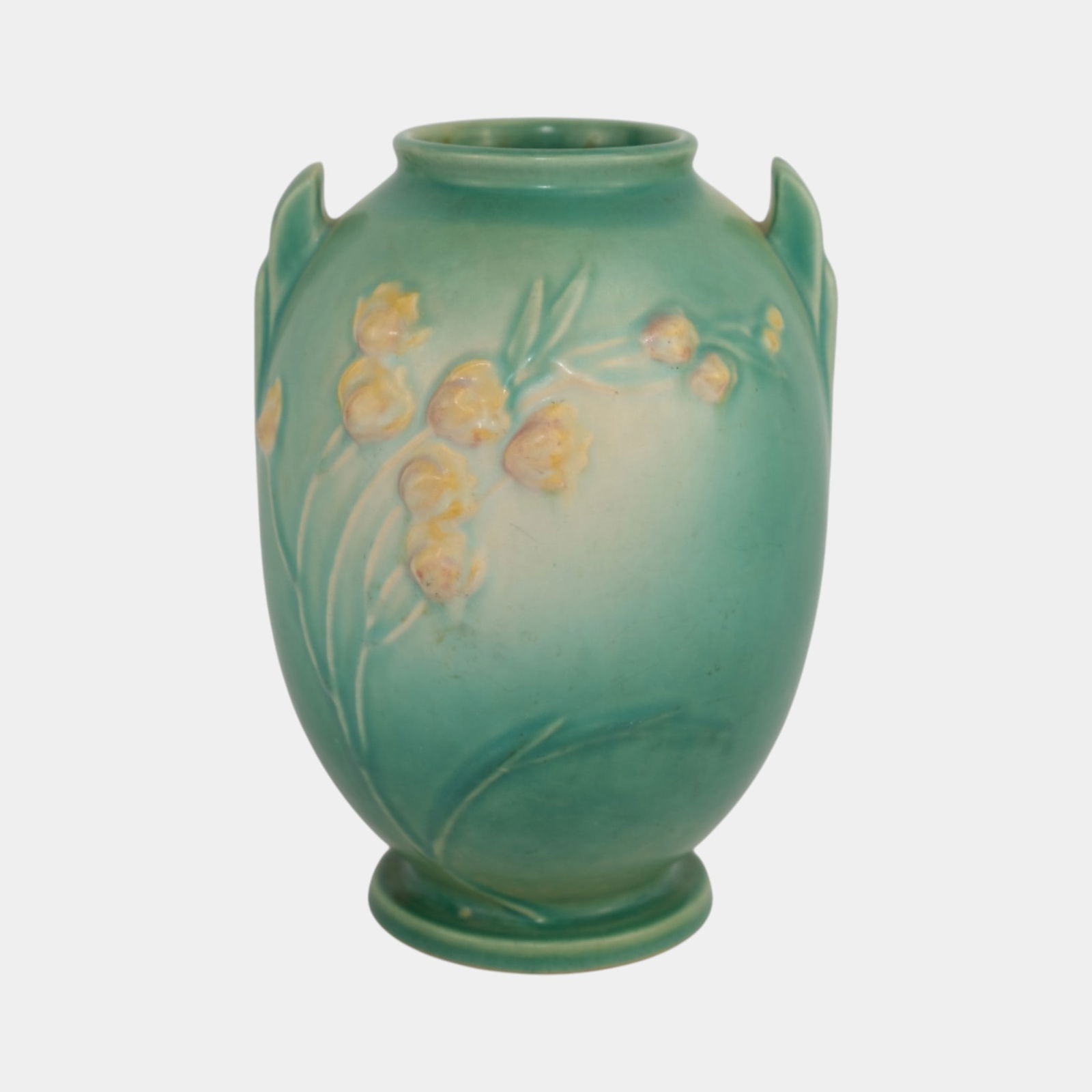 Roseville Ixia Green 1937 Vintage Art Deco Pottery Handled Ceramic Vase 855-7 (1 of 7)