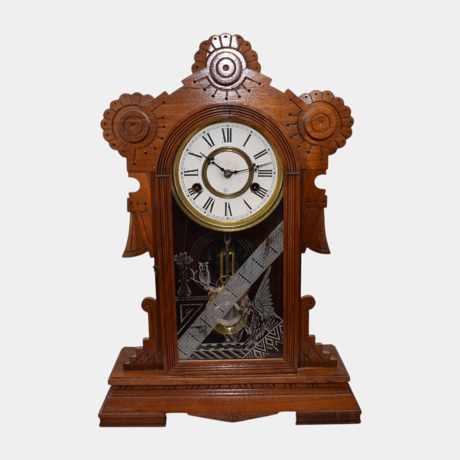 Gilbert "Edina" Model 8 Day Walnut Gingerbread Shelf Clock (1 of 3)