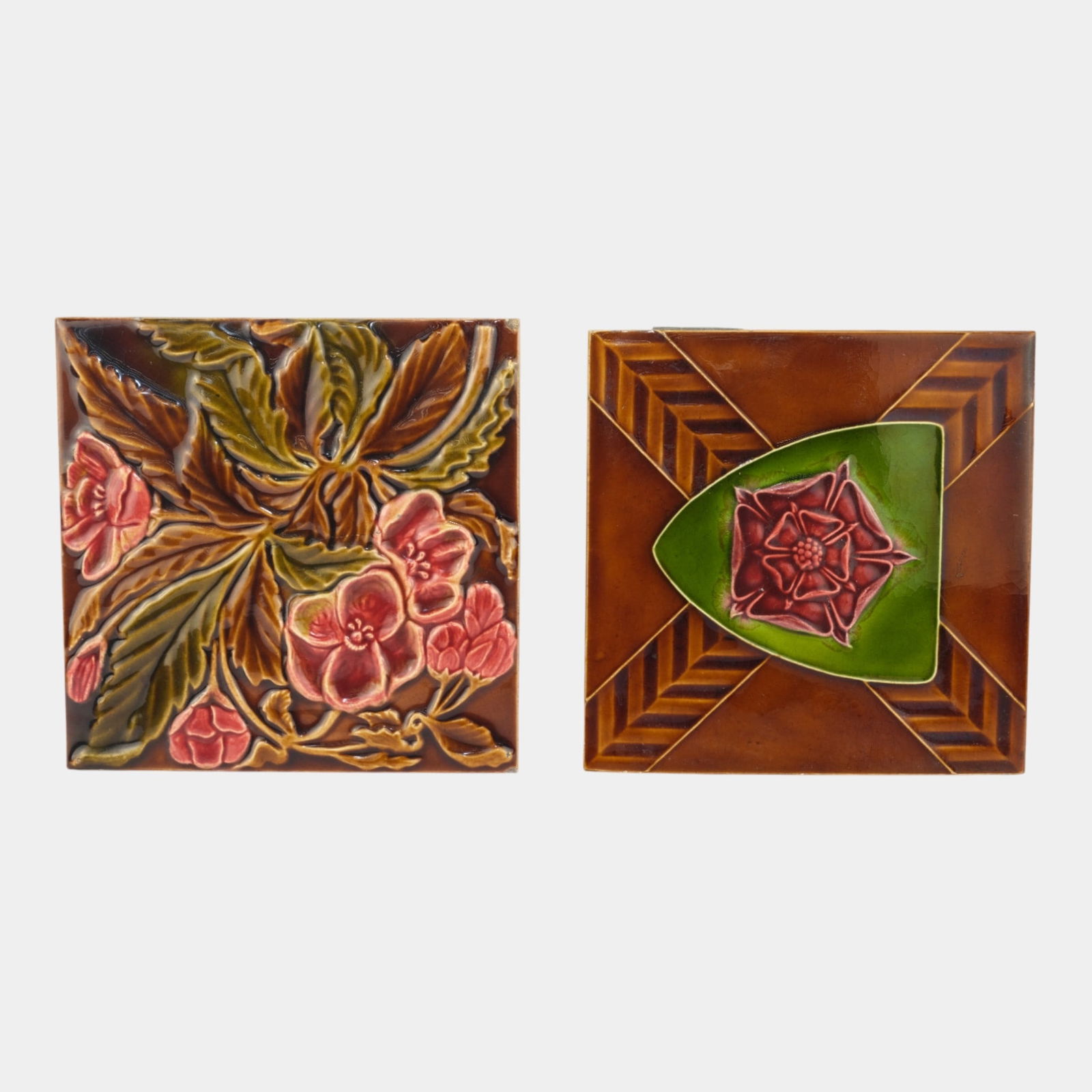 English Early 20th Century Godwin And Pilkington Art Pottery Red Floral Tiles (1 of 5)