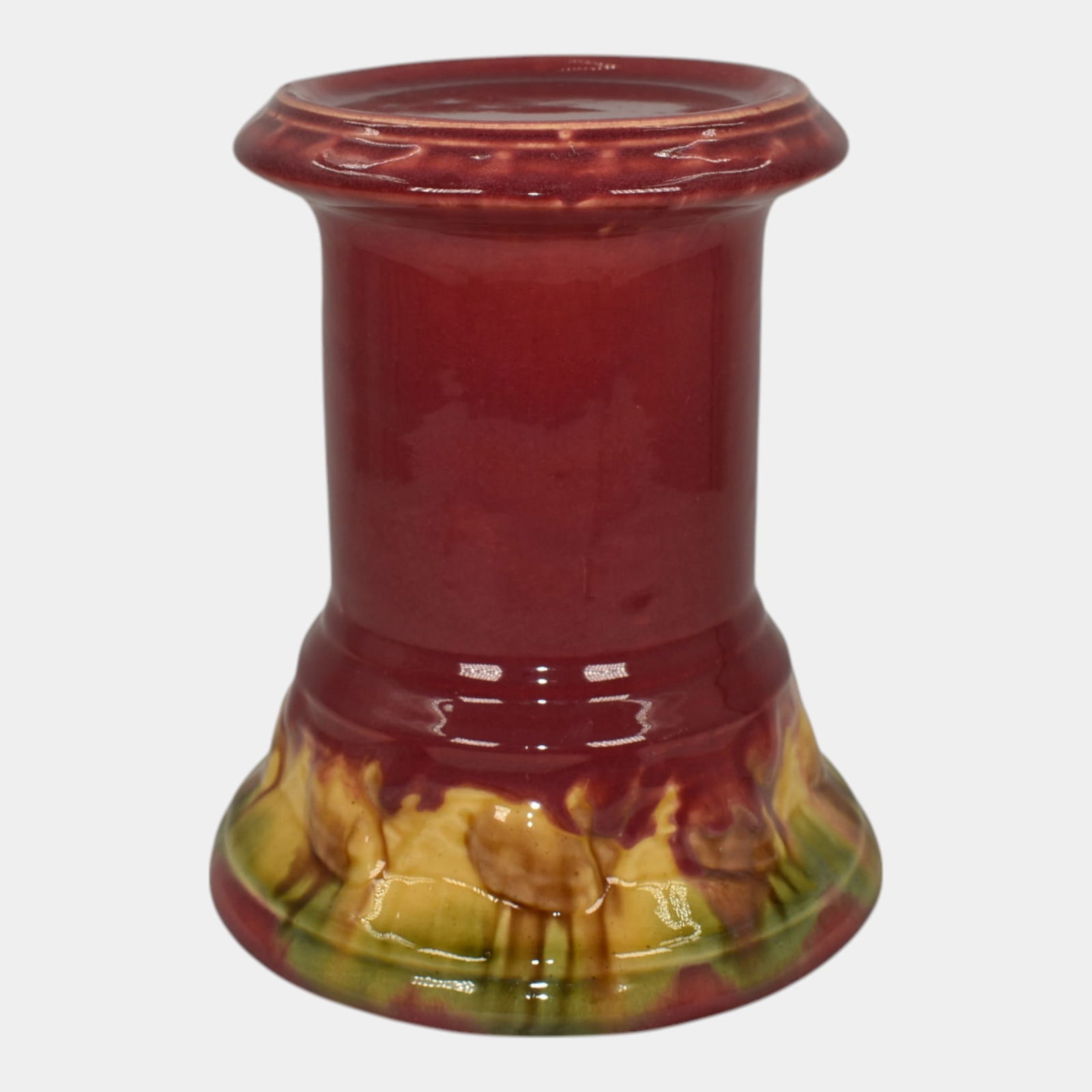 Roseville Blended Majolica Early 1900s Red Pine Cone Pedestal 477: Professional, fast, and affordable in house shipping available for all items. Roseville Blended Majolica Early 1900s Red Pine Cone Pedestal 477 Hard to find small pedestal, sometimes referred to as a
