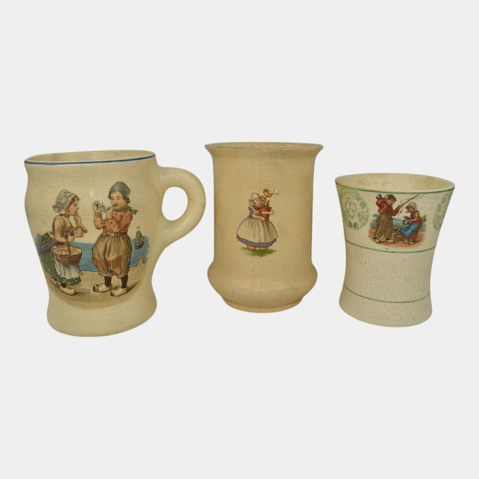 Roseville Dutch Creamware 1900s Vintage Pottery Ceramic Mug Tumbler: Professional, fast, and affordable in house shipping available for all items. Roseville Dutch Creamware 1900s Vintage Pottery Ceramic Mug Tumbler Set of three of creamware tumblers. Repair to rim of