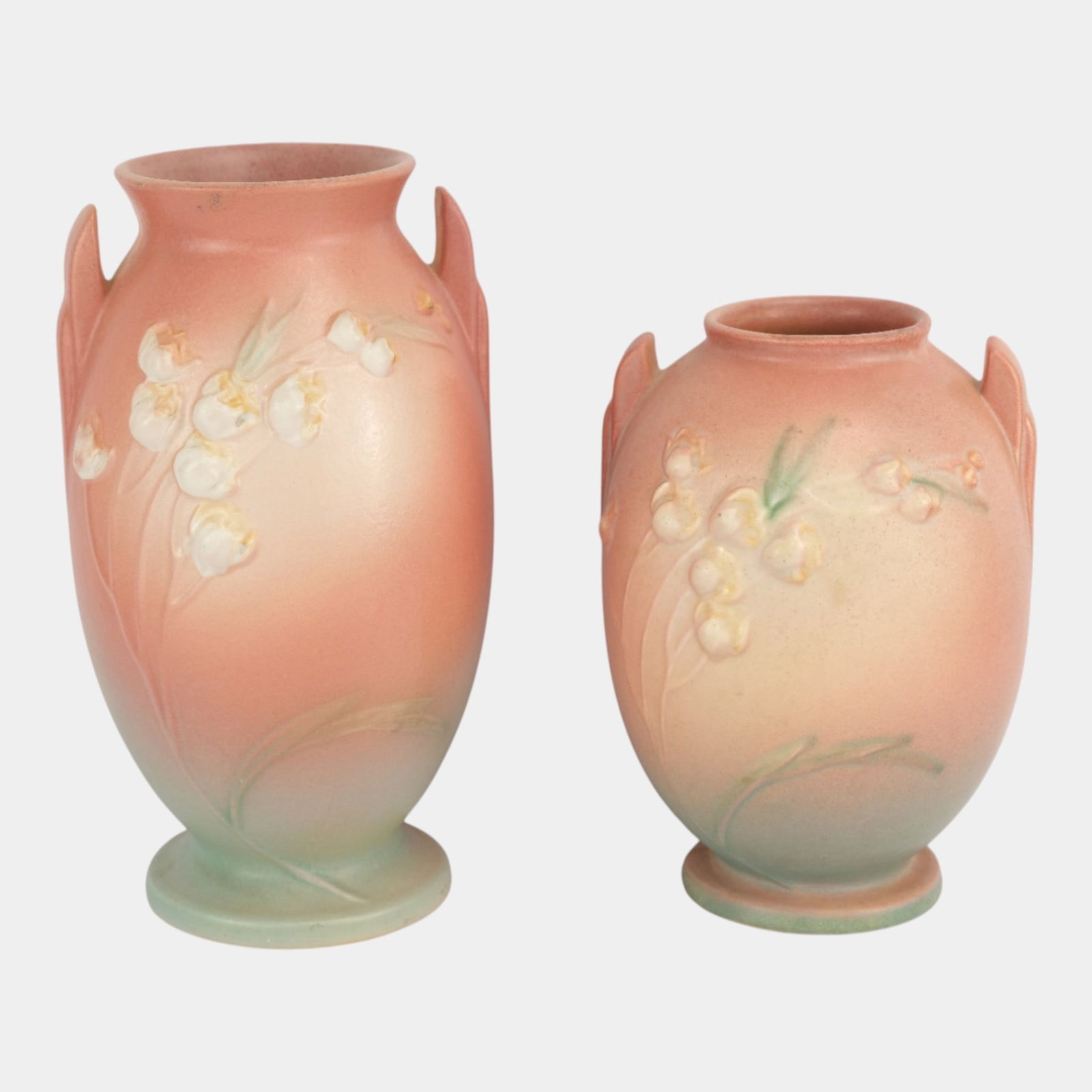 Roseville Art Pottery 1937 Vintage Art Deco Handled Pink Ixia Vases (1 of 4)