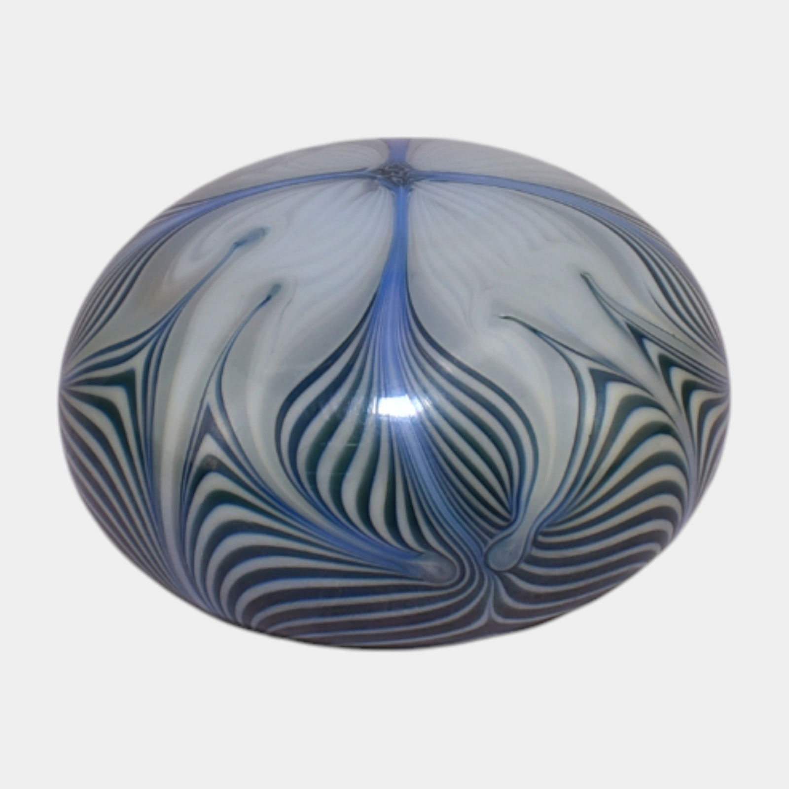 Studio Art Glass Blue Ruffle Pulled Feather Paperweight (1 of 3)