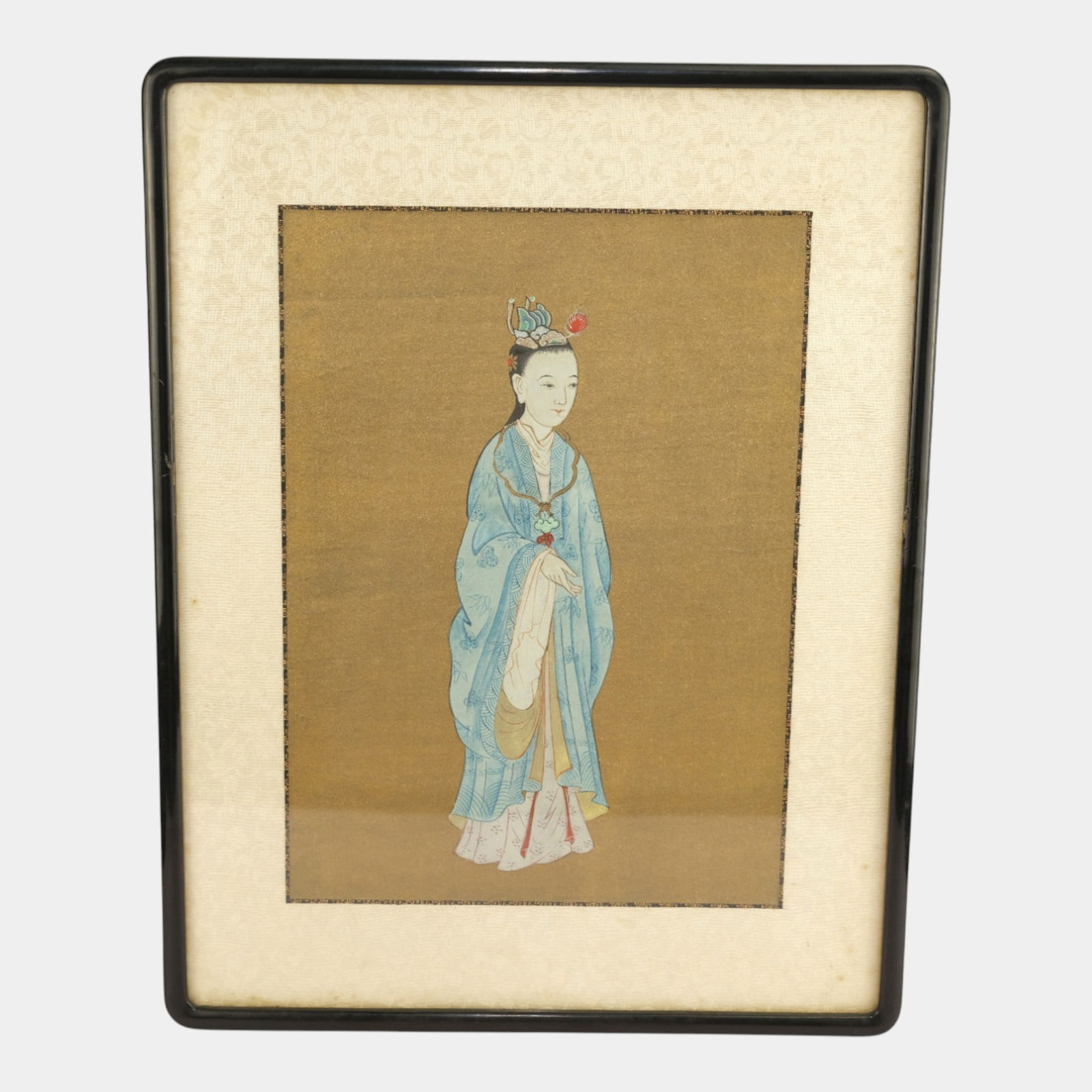 19th Century Chinese Framed Watercolor Painting On Pith Elegant Woman Wardrobe (1 of 2)