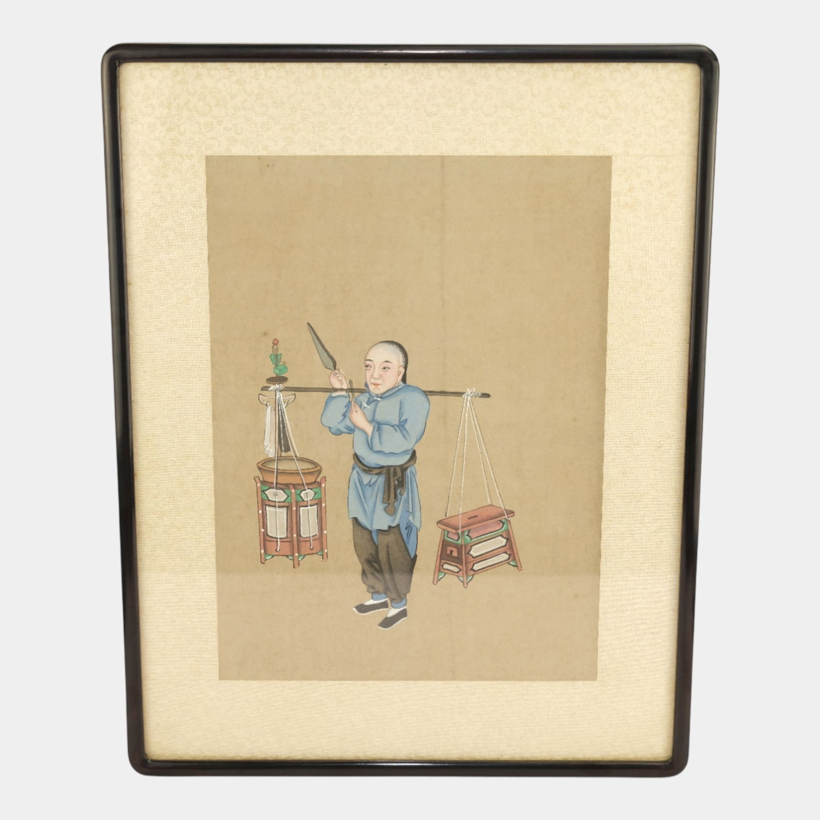 19th Century Chinese Framed Watercolor Painting On Pith Barber Tradesman: Professional, fast, and affordable in house shipping available for all items. 19th Century Chinese Framed Watercolor Painting On Pith Barber Tradesman Excellent condition. Age related wear. Back mark