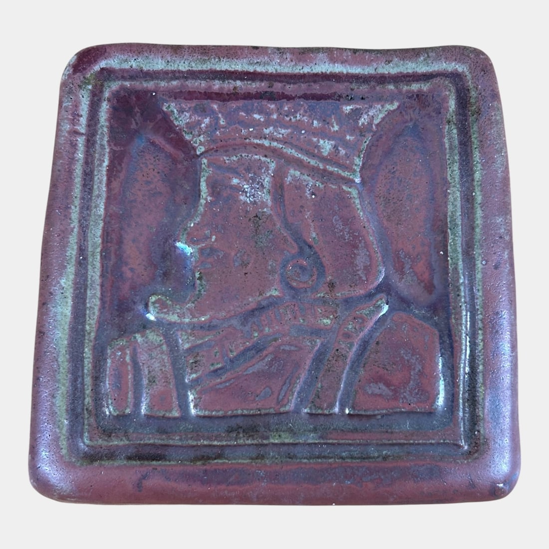 Ira And Ella Peters For Pewabic Pottery Red Blue King Profile In Relief Tile (1 of 3)